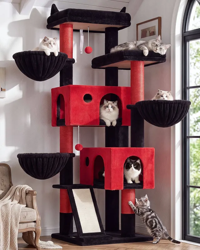 globlazer-f72g-arbre-chat-grand-chat-rouge-noir-183-cm image 1