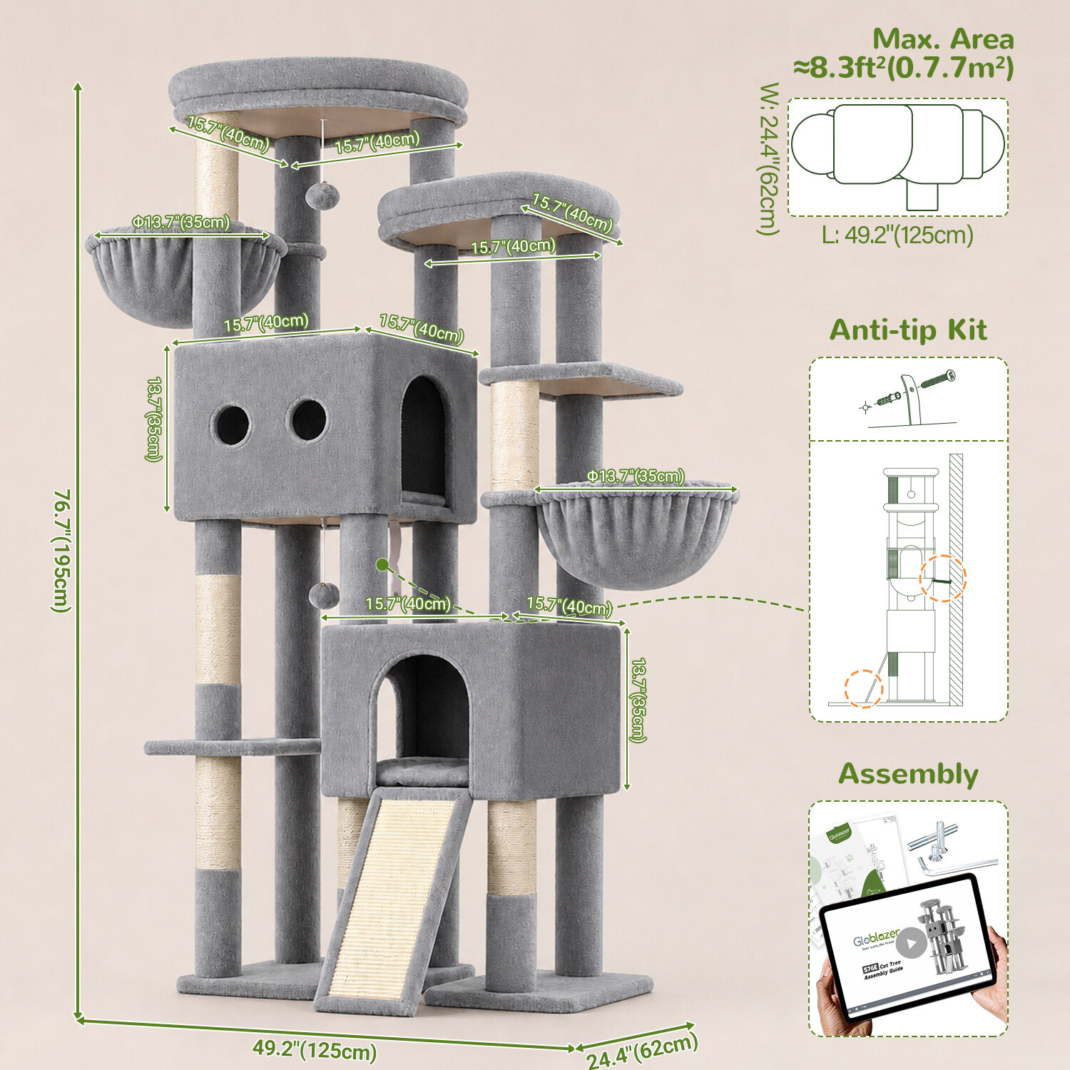 globlazer-s-series-s76e-arbre-chat-gris-clair-193-cm image 7
