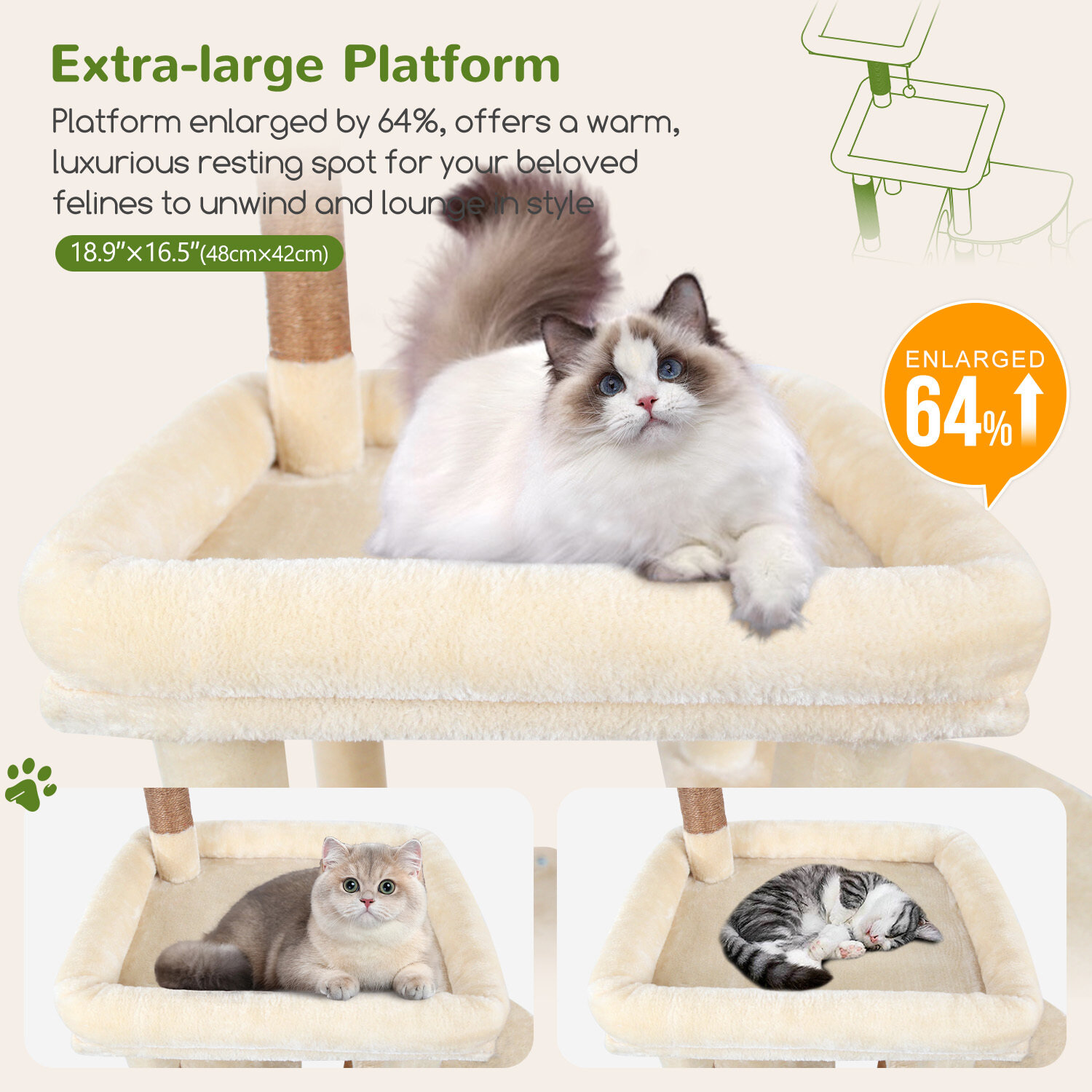 globlazer-f-series-f65b-arbre-chat-beige-165-cm-grand image 3
