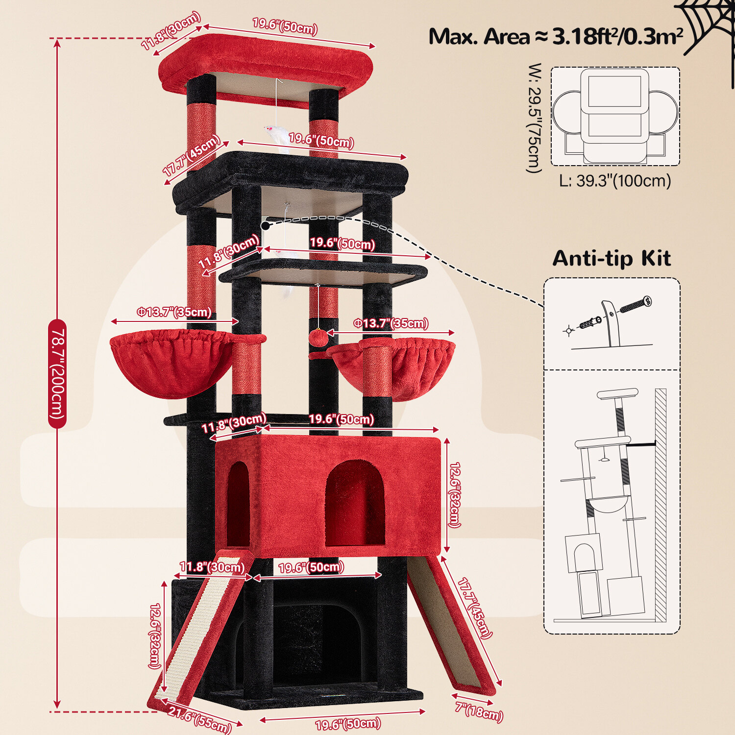 globlazer-z78-arbre-chat-rouge-noir-78-pouces-grand image 7