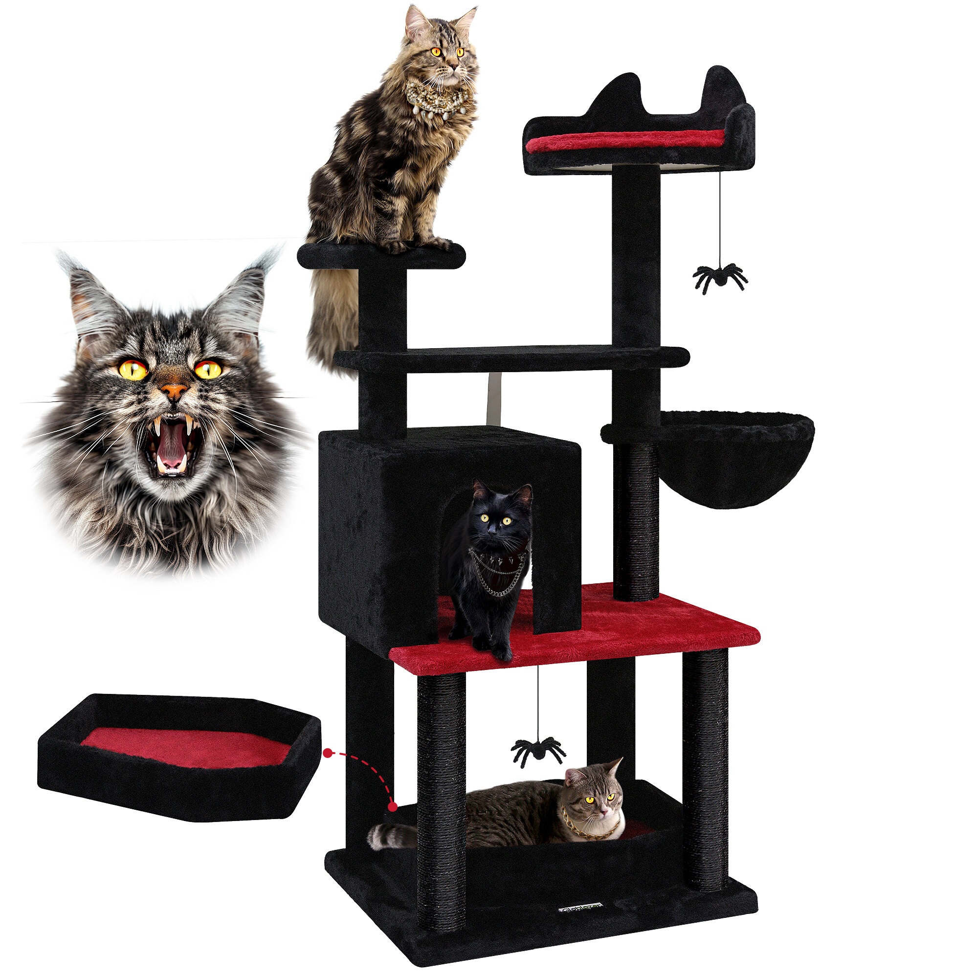 globlazer-f52-arbre-chat-132-cm-rouge-noir-gothique image 1