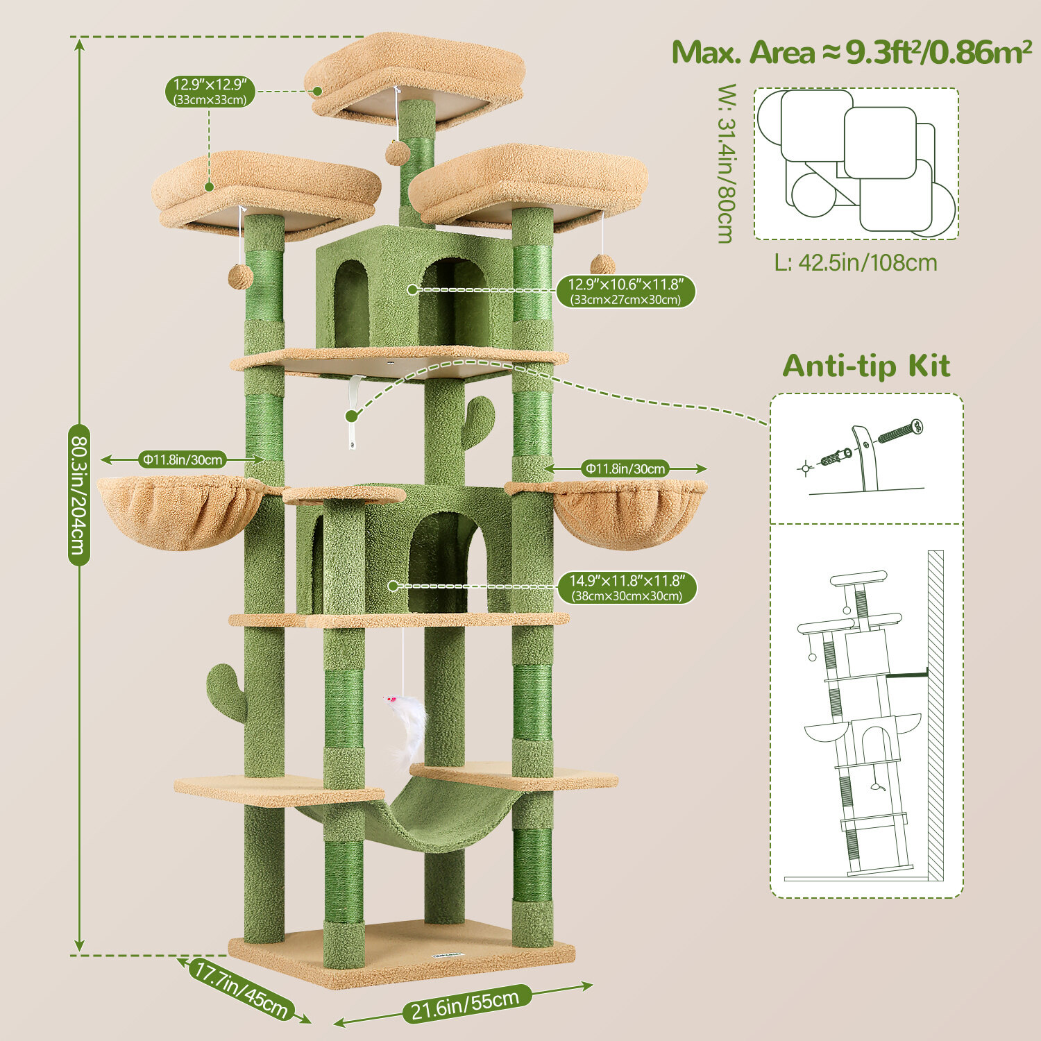 globlazer-f-series-f80-arbre-chat-vert-cactus-80-pouces-grand image 7