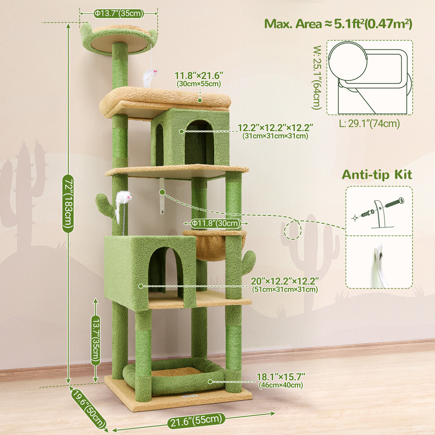 globlazer-s72-arbre-chat-cactus-vert-183-cm-grand image 8