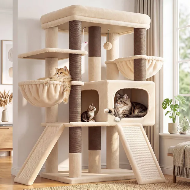 globlazer-s52f-arbre-chat-perchoir-large-robuste-beige image 1
