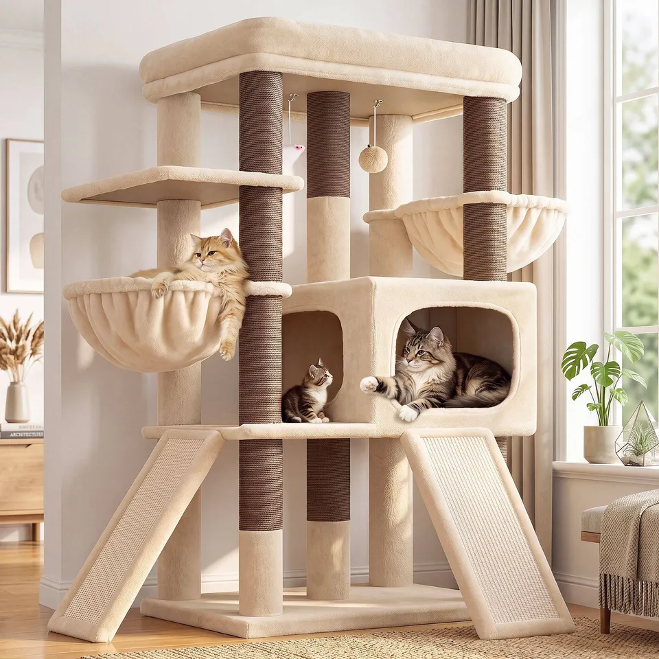 globlazer-s52f-arbre-chat-perchoir-large-robuste-beige image 1