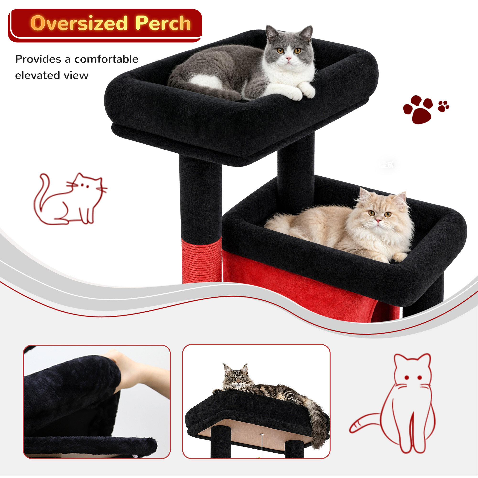 globlazer-s78-s-series-arbre-chat-rouge-noir-78-pouces image 4