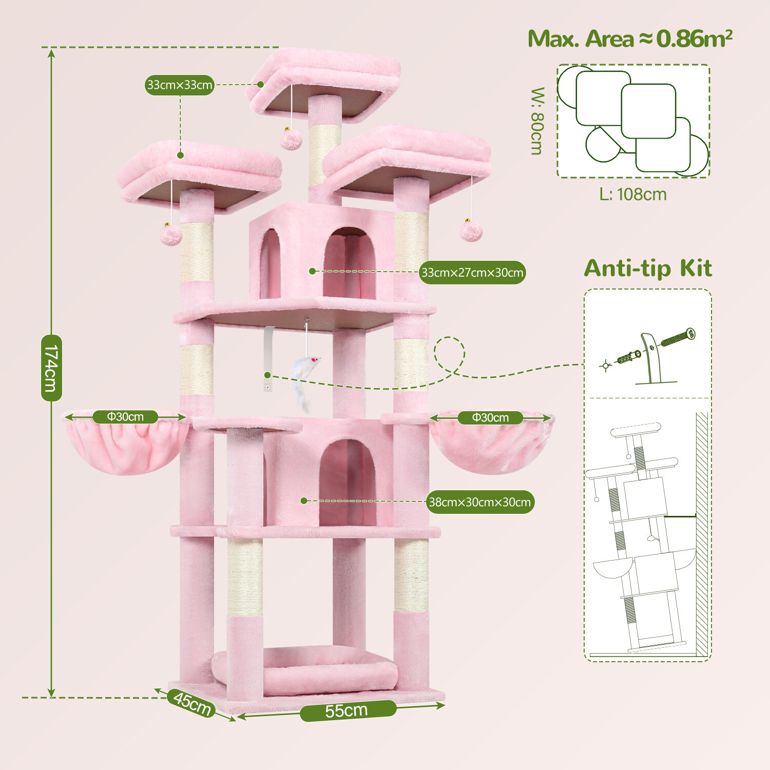 globlazer-f-series-f68b-arbre-chat-rose-68-pouces image 8