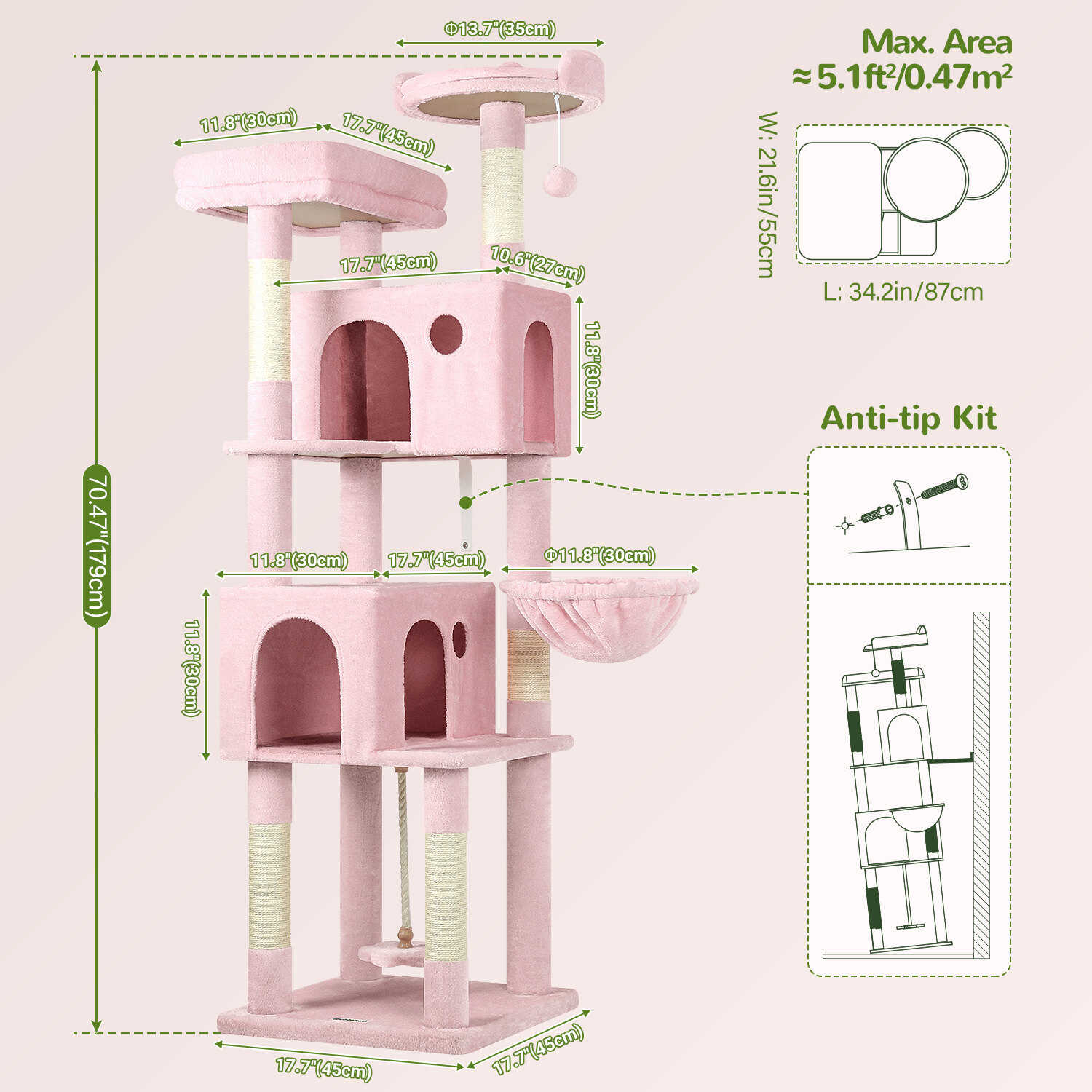 globlazer-f-series-f70b-arbre-chat-rose-70-pouces-haut image 7