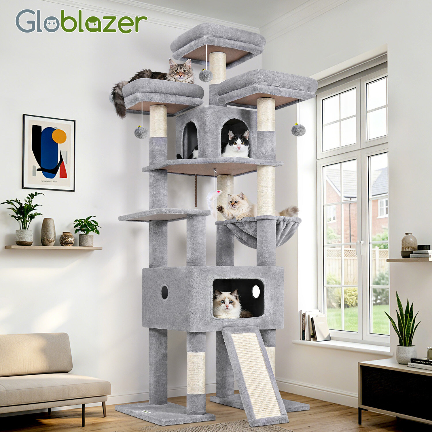 globlazer-f75-arbre-chat-75-pouces-gris-clair-grand image 8