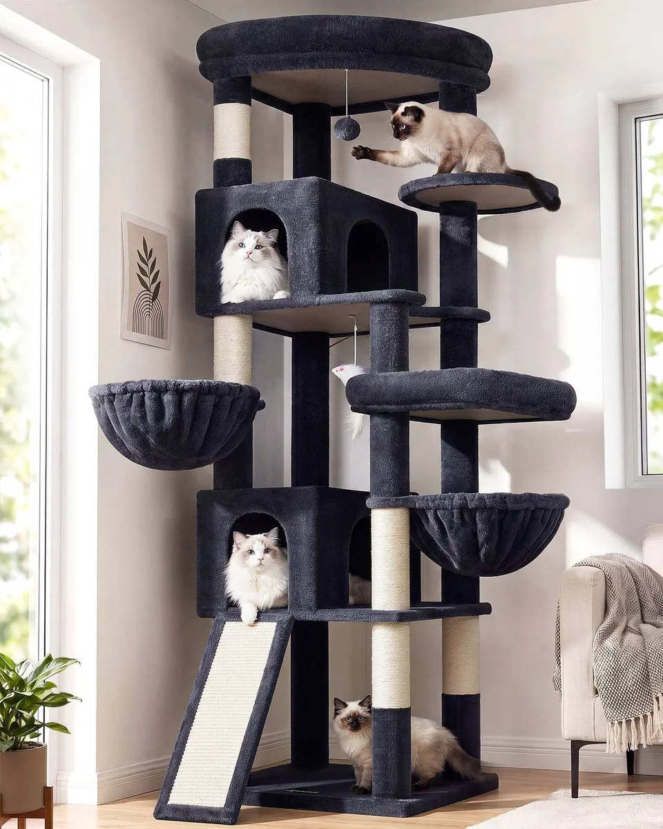 globlazer-c74-arbre-chat-gris-fonc-74-pouces-avec-niche image 1