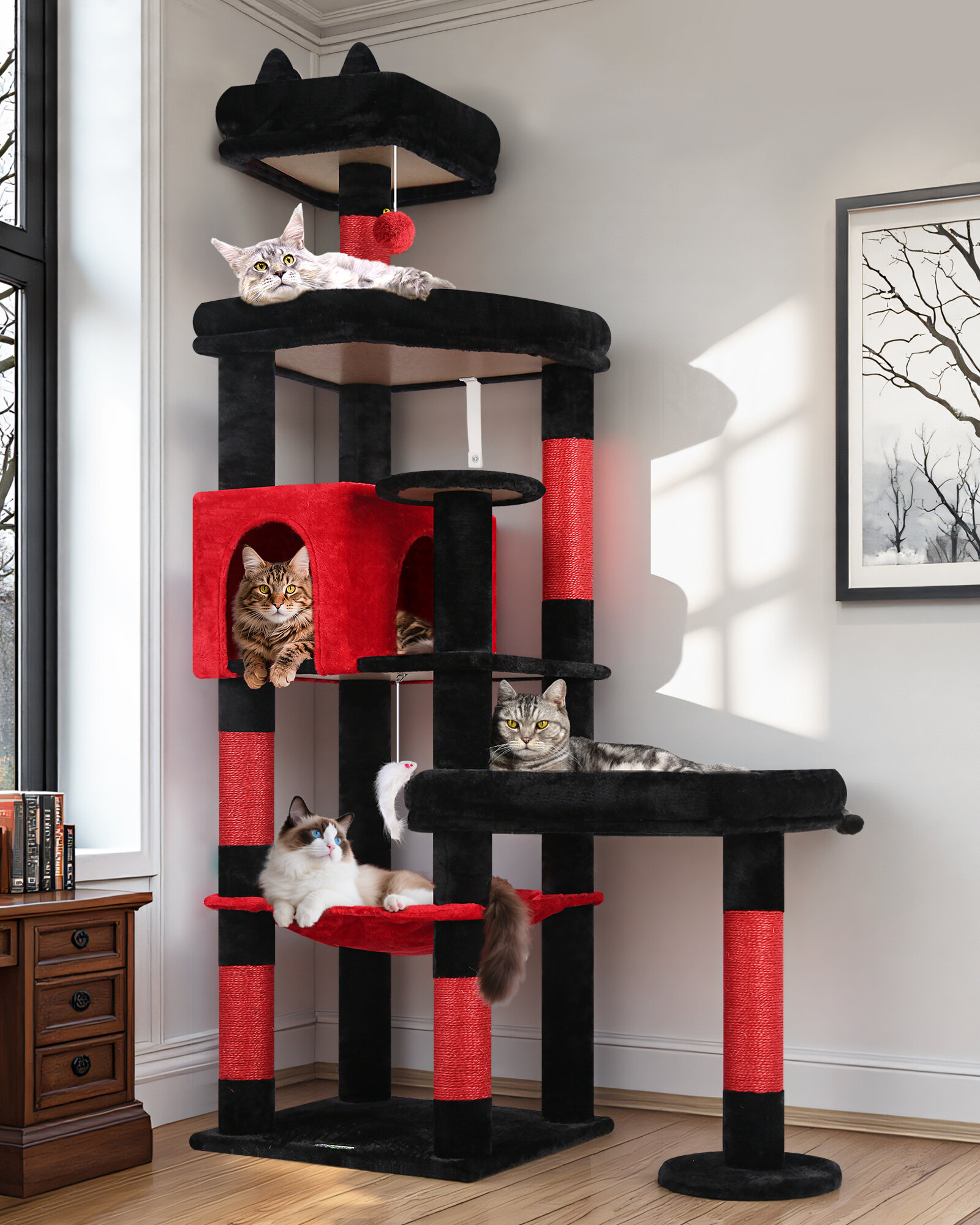 globlazer-s65-arbre-chat-65-pouces-rouge-noir image 1