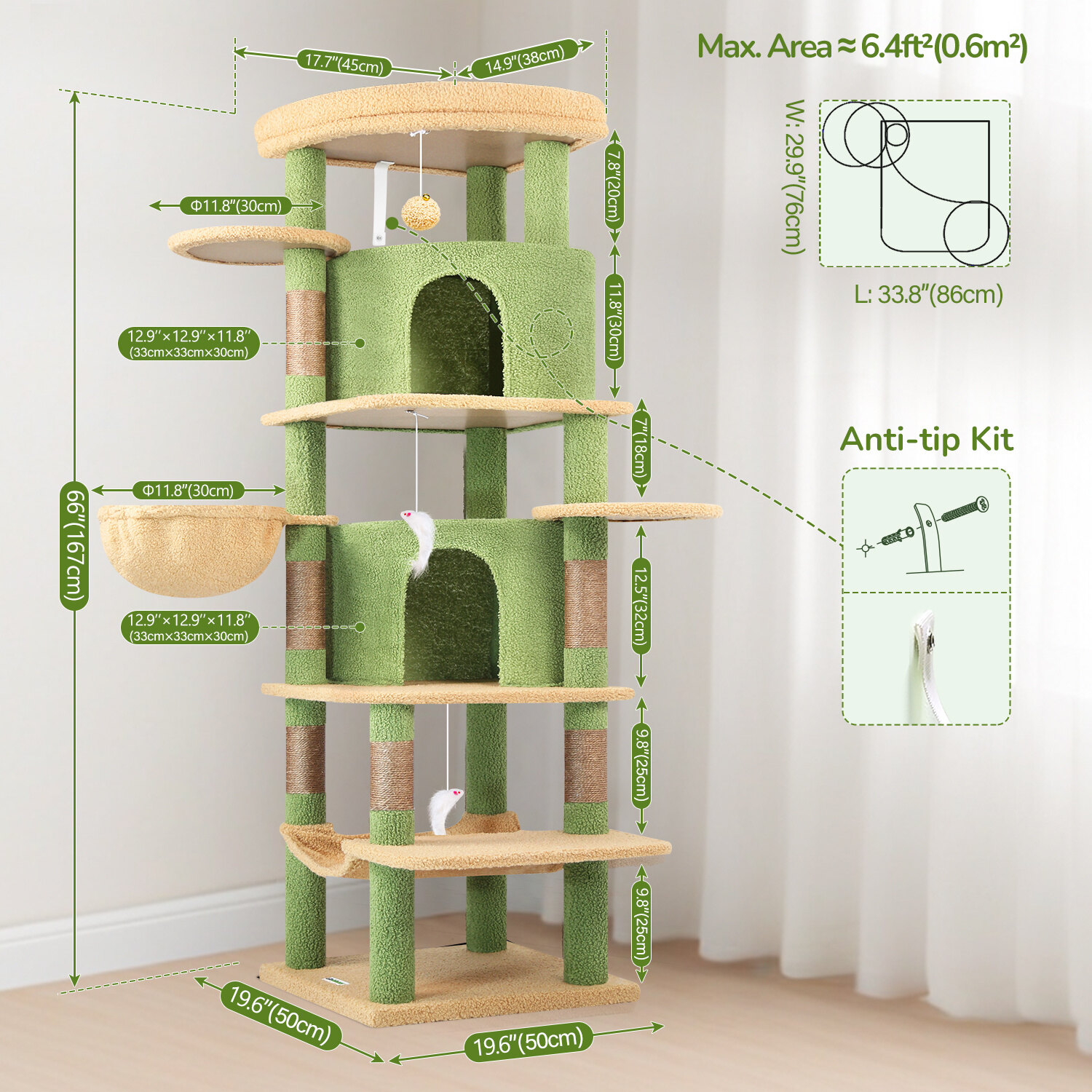 globlazer-c-series-c66-arbre-chat-vert-cactus-66-pouces-angle image 8