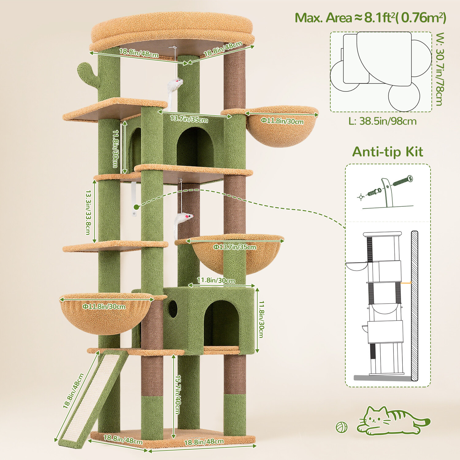 globlazer-s-series-s78g-arbre-chat-78-pouces-vert-cactus-xxl image 7