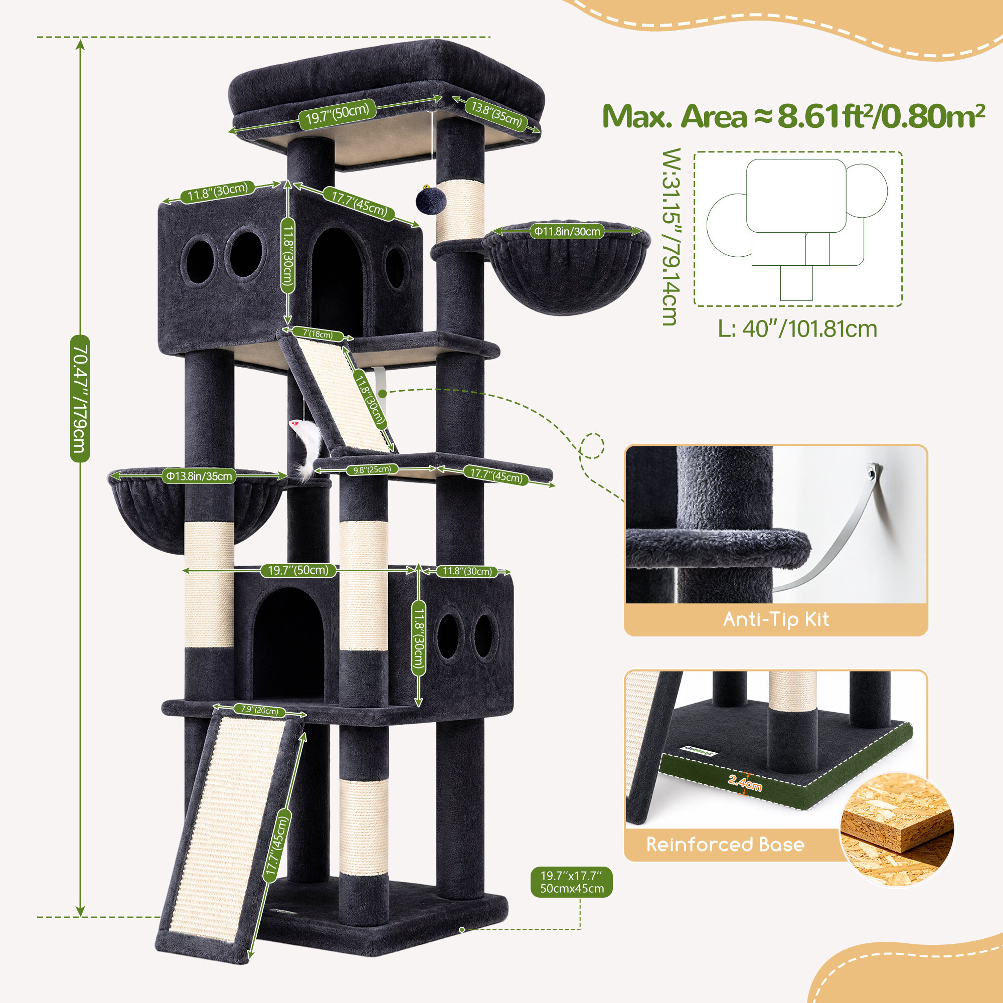 globlazer-s70g-arbre-chat-gris-fonc-70-pouces-tour image 3