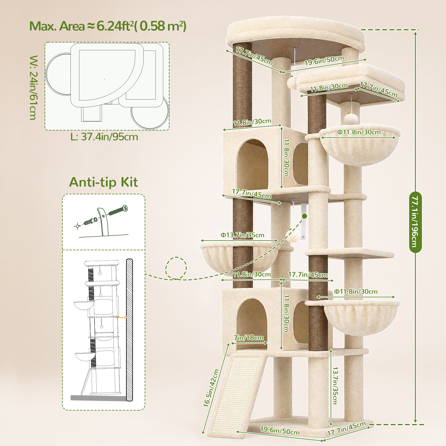 globlazer-f77-arbre-chat-beige-196-cm-multi-niveaux image 7