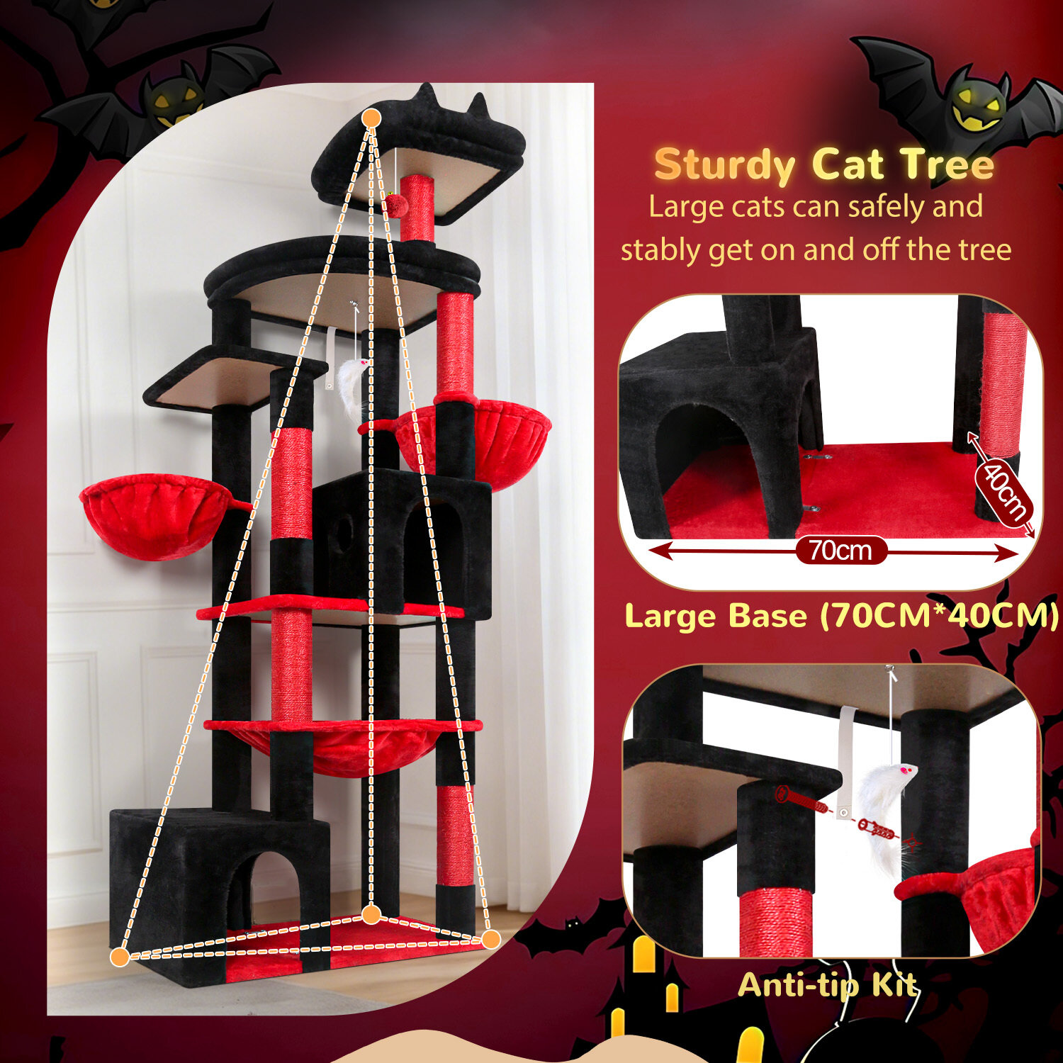 globlazer-s-series-s76b-arbre-chat-rouge-noir-76-pouces image 7
