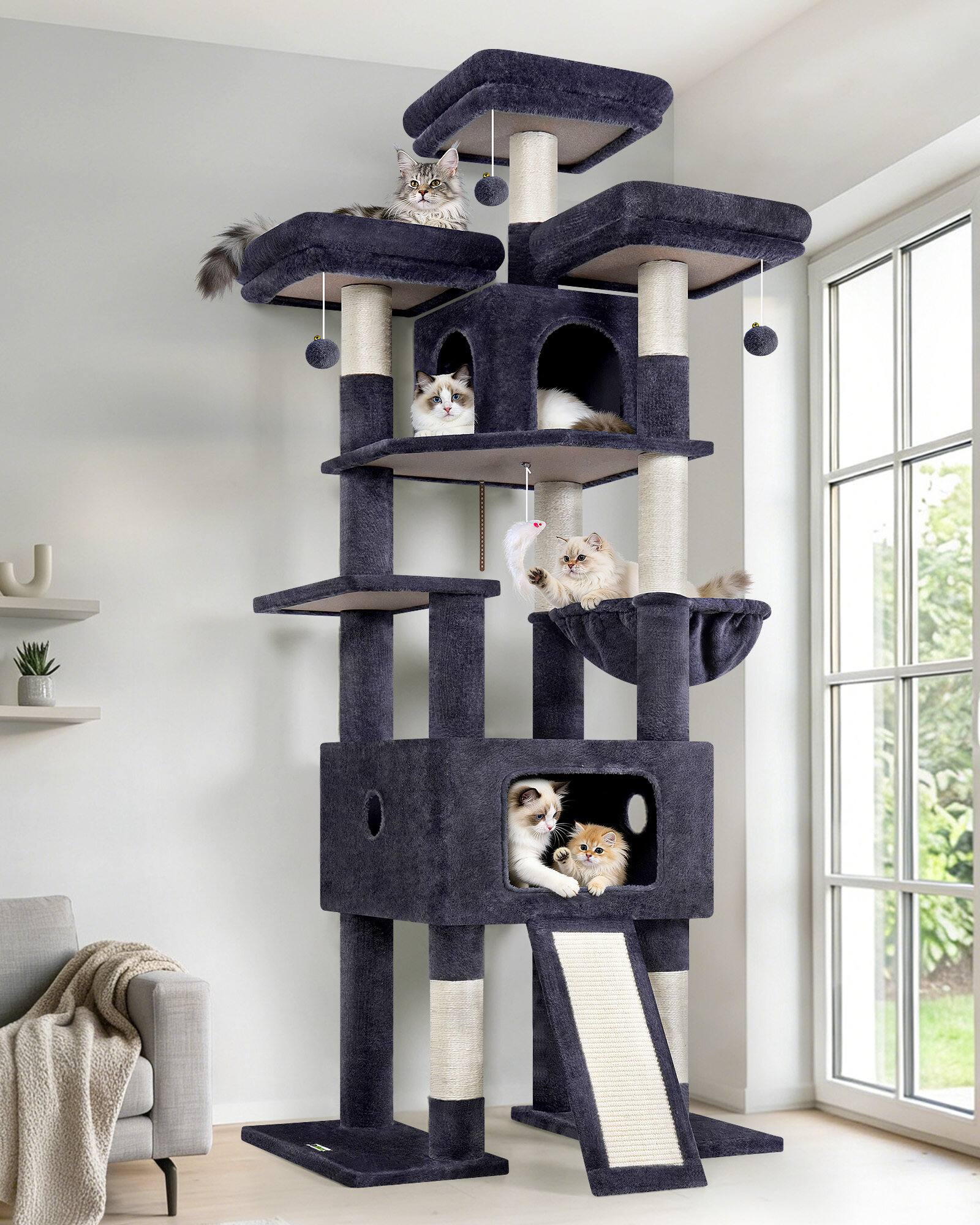 globlazer-f75-arbre-chat-gris-fonc-75-pouces-cachette image 1