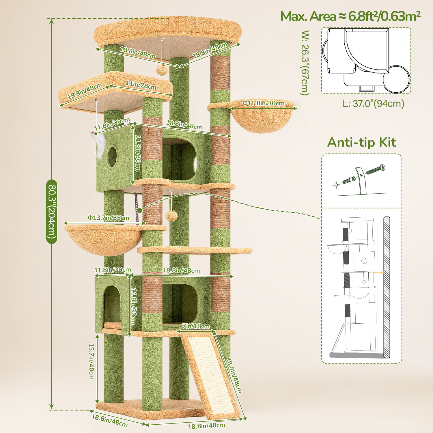 globlazer-s-series-s80c-arbre-chat-vert-cactus-80-pouces image 7