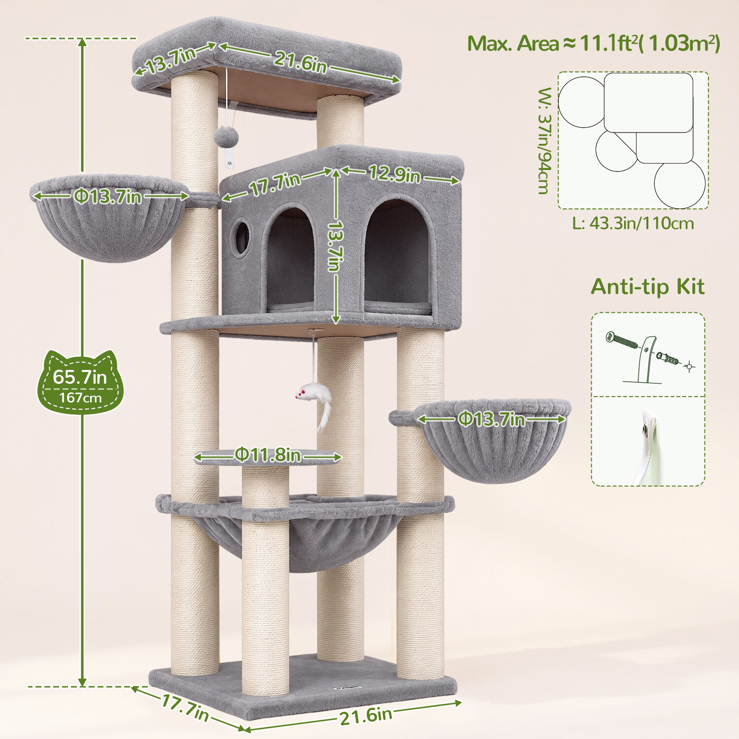 globlazer-s-series-s65g-arbre-chat-gris-clair-165-cm image 8