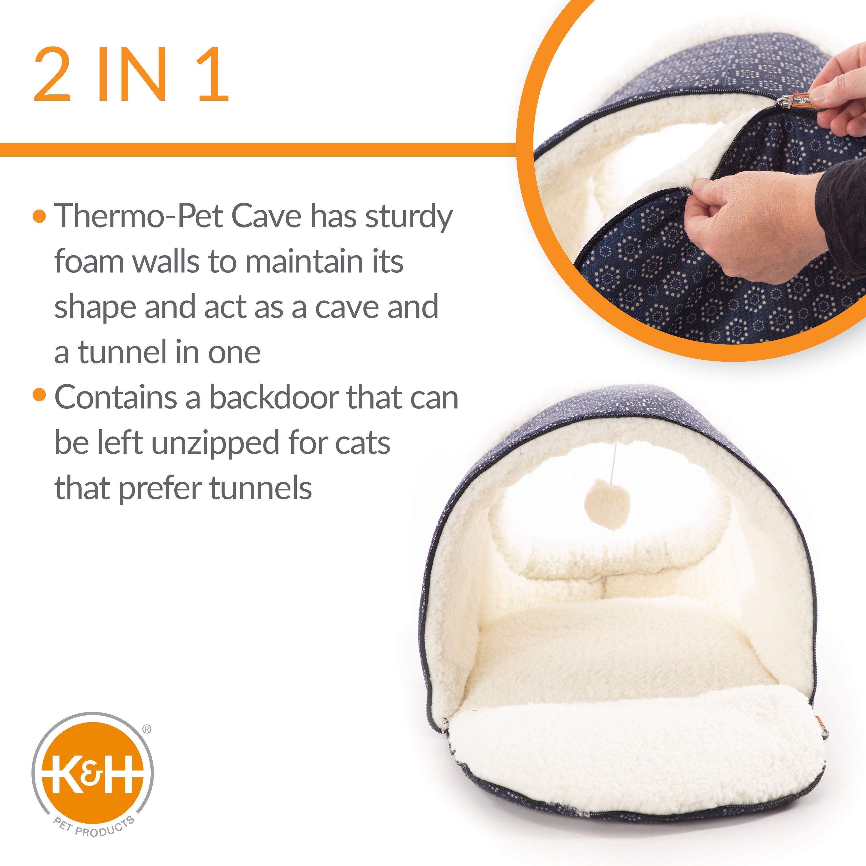 k-h-thermo-pet-cave-lit-chauffant-chat-bleu-marine-4w image 3