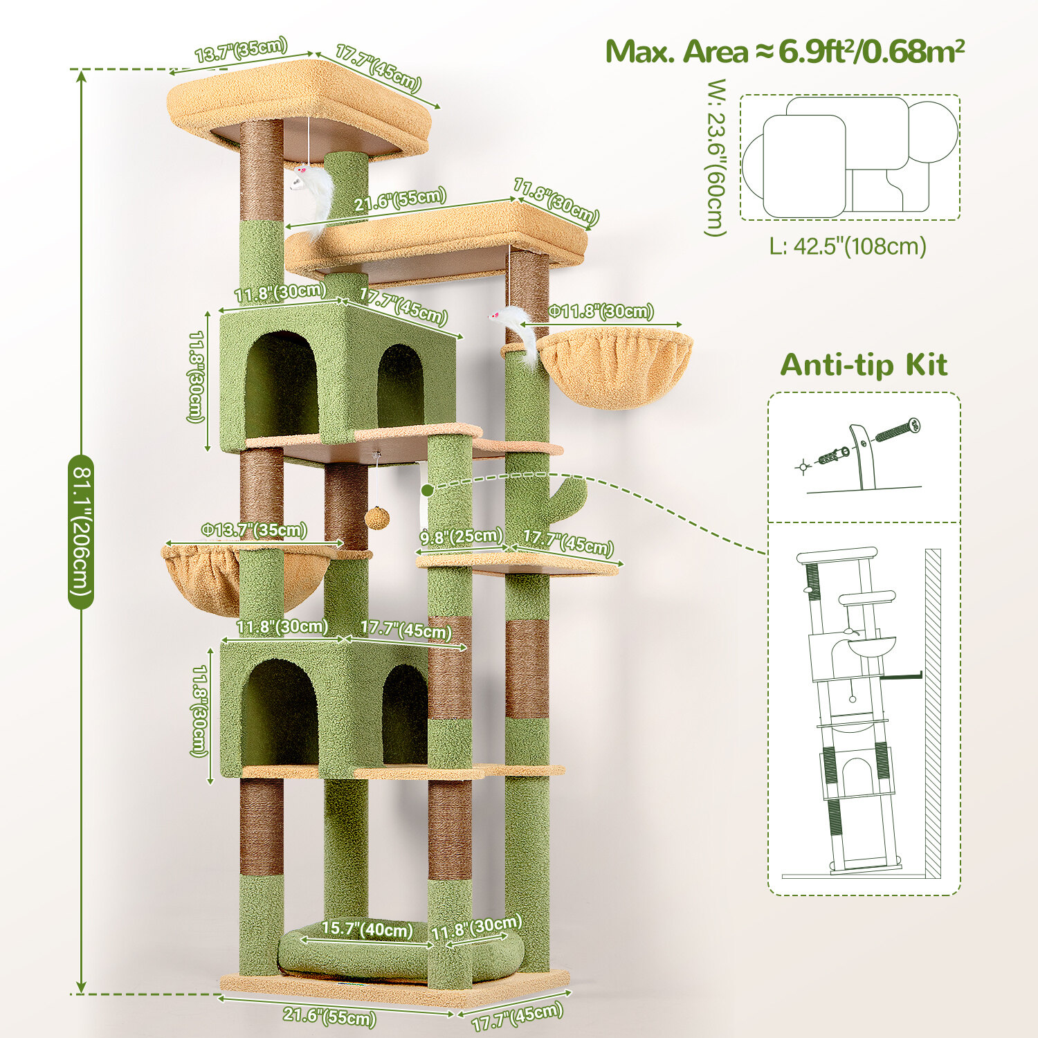 globlazer-s81c-arbre-chat-grand-vert-cactus-206-cm image 7