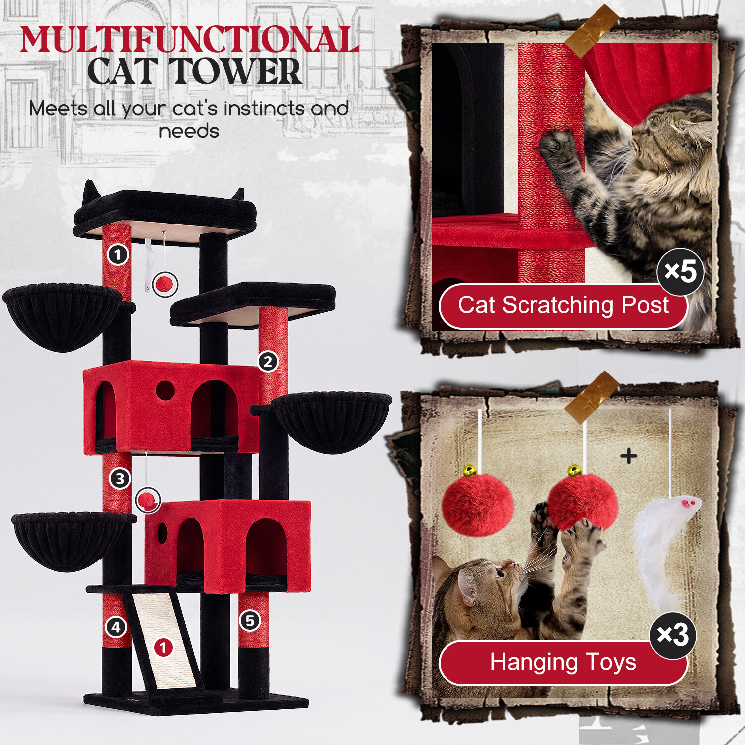 globlazer-f72g-arbre-chat-grand-chat-rouge-noir-183-cm image 7