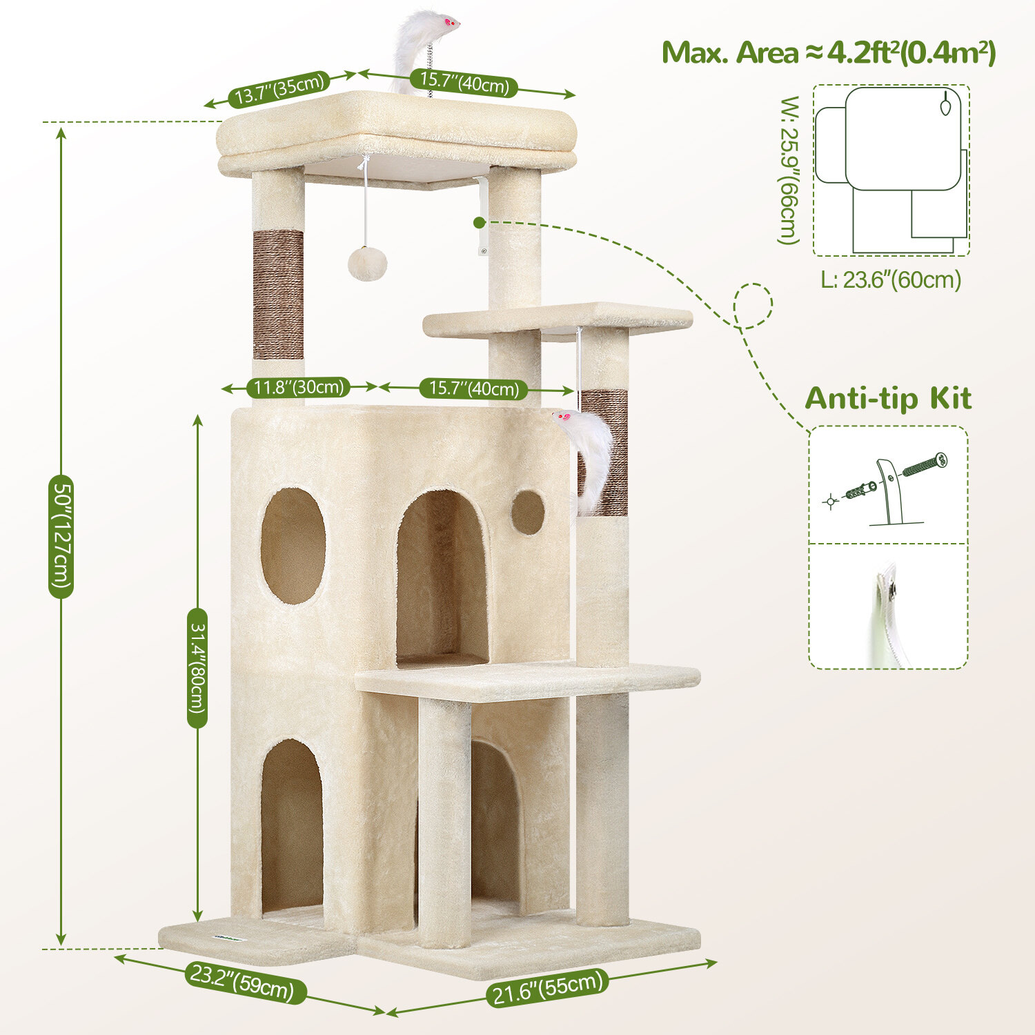 globlazer-f-series-fc50-arbre-chat-beige-127-cm-grand image 7