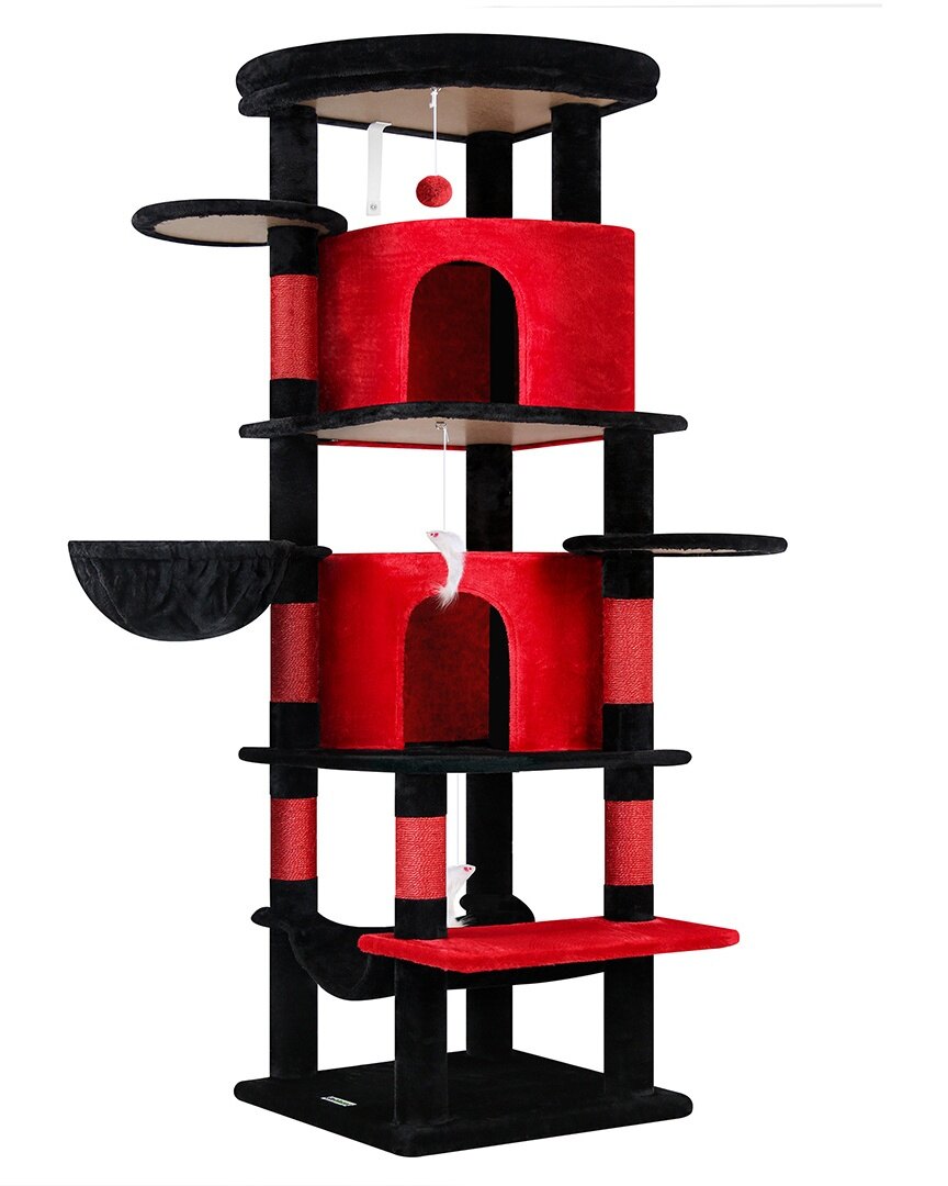 globlazer-c66-arbre-chat-d-angle-168-cm-rouge-noir image 2