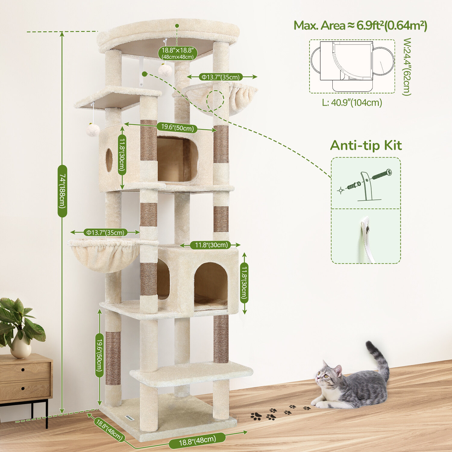 globlazer-s74-arbre-a-chat-beige-188-cm-grand image 7