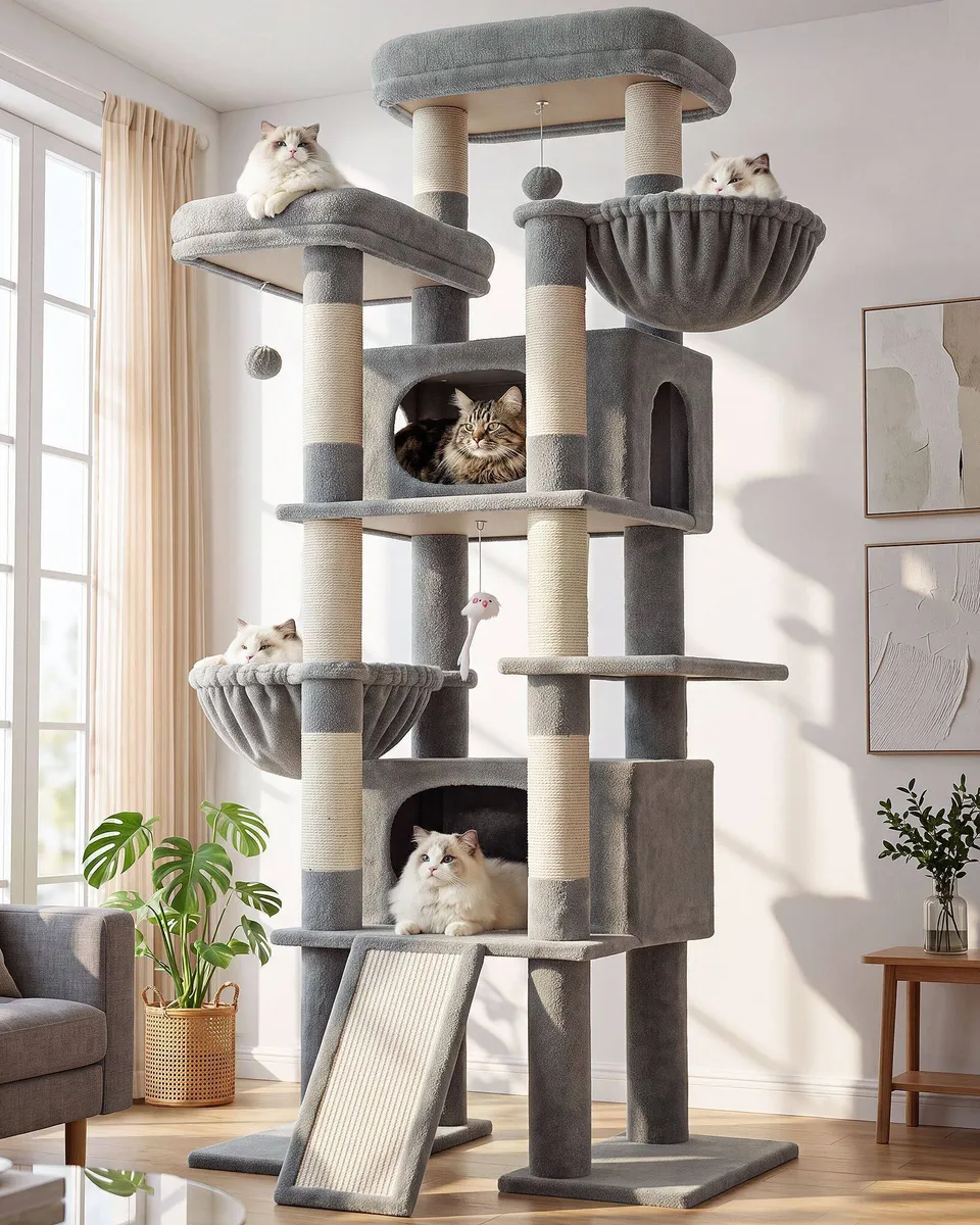 globlazer-f-series-f75g-arbre-chat-75-pouces-gris-clair-robuste image 1