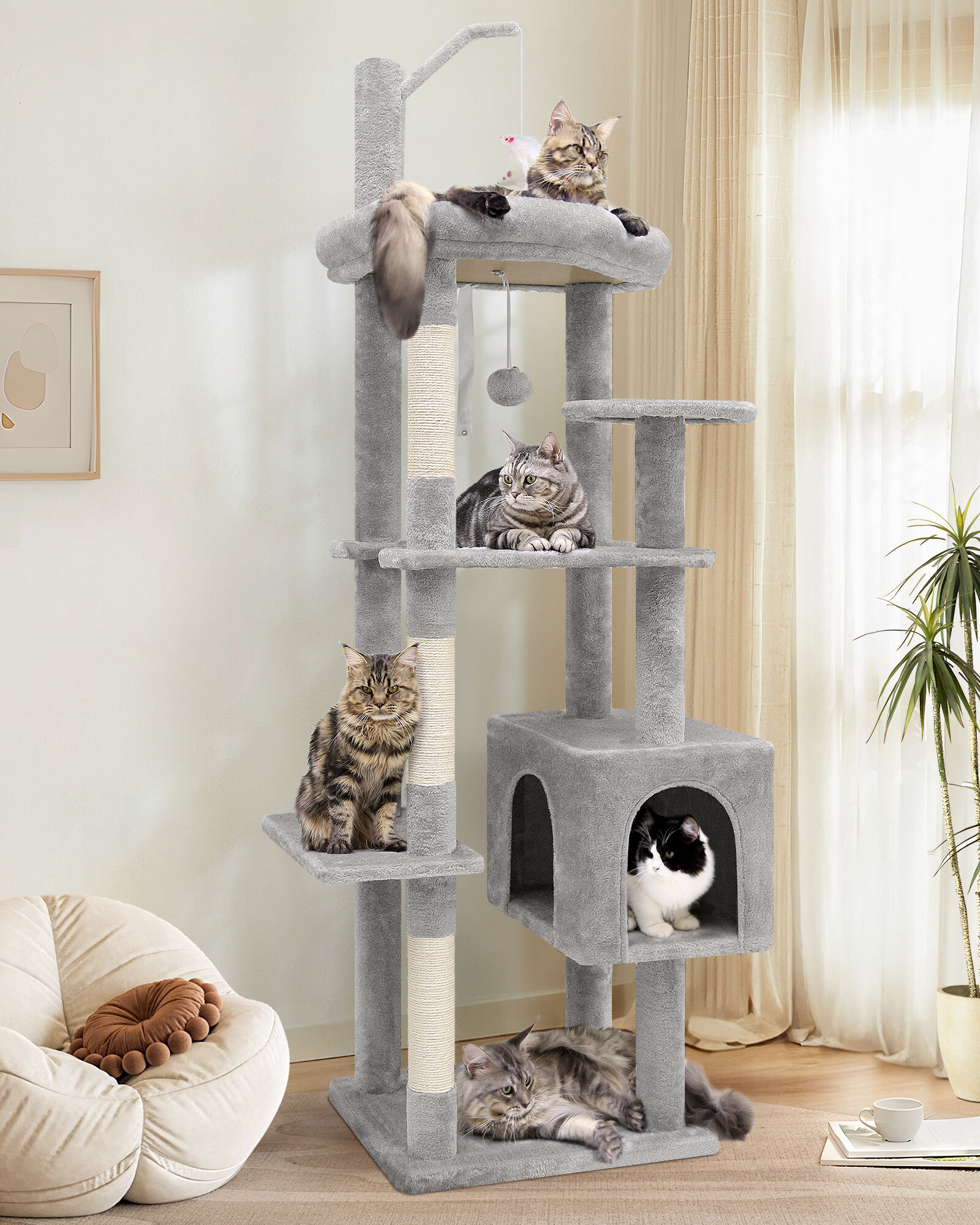 globlazer-f64-arbre-chat-gris-clair-64-pouces-adulte image 1