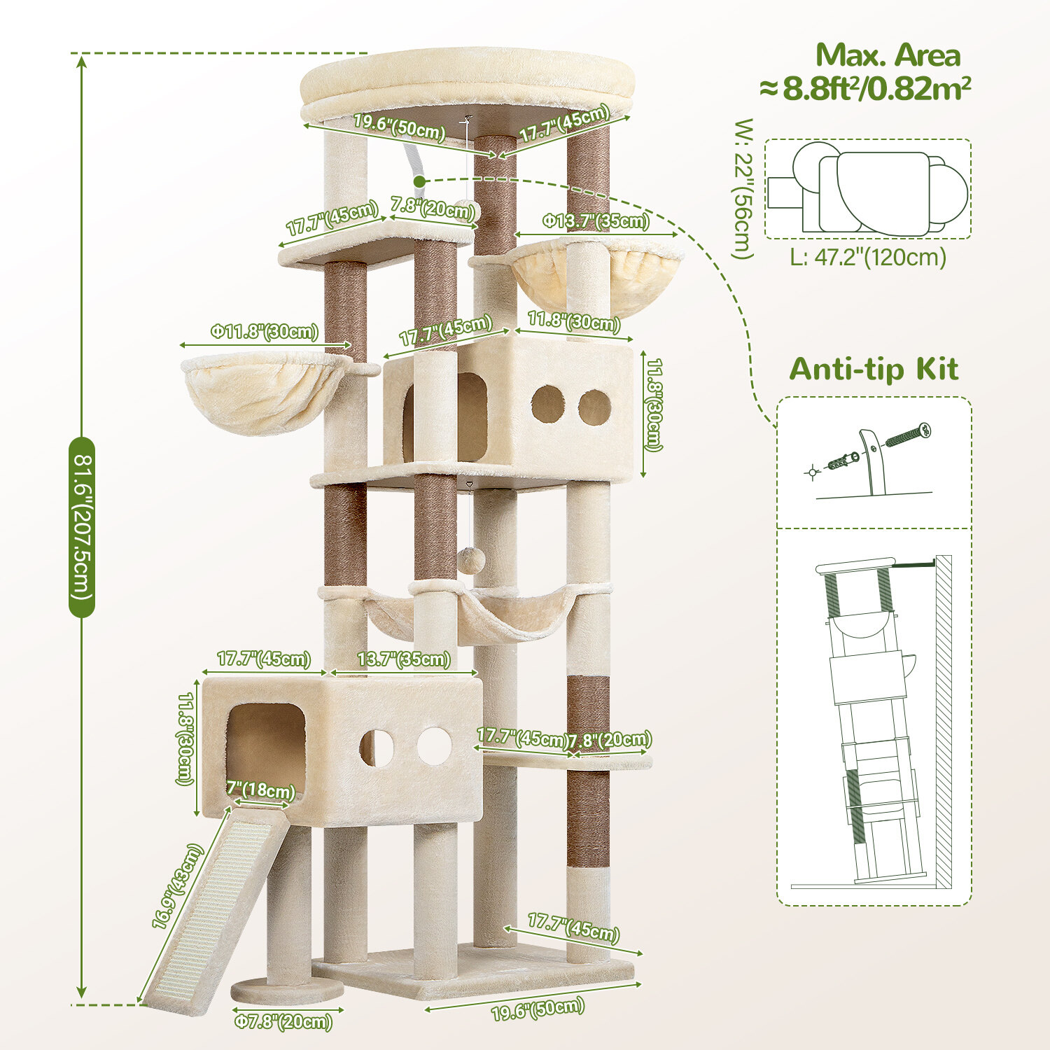globlazer-s-series-s81g-arbre-chat-beige-81-pouces-grand image 7