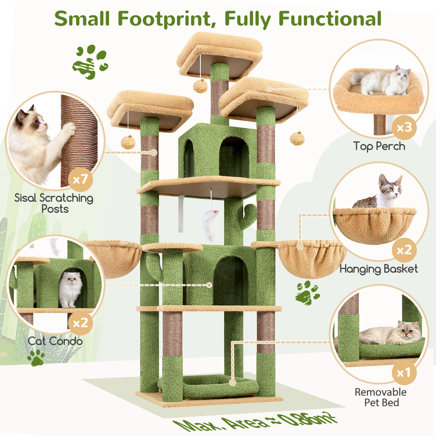 globlazer-f-series-f68b-arbre-chat-vert-cactus-68-pouces image 5