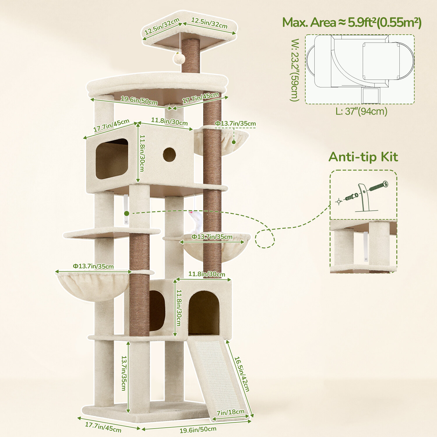 globlazer-f-series-f83c-arbre-chat-beige-83-pouces-grand image 7
