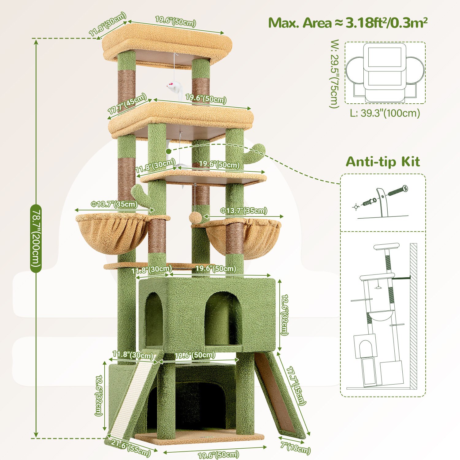 globlazer-z-series-z78-arbre-chat-vert-cactus-78-pouces image 7