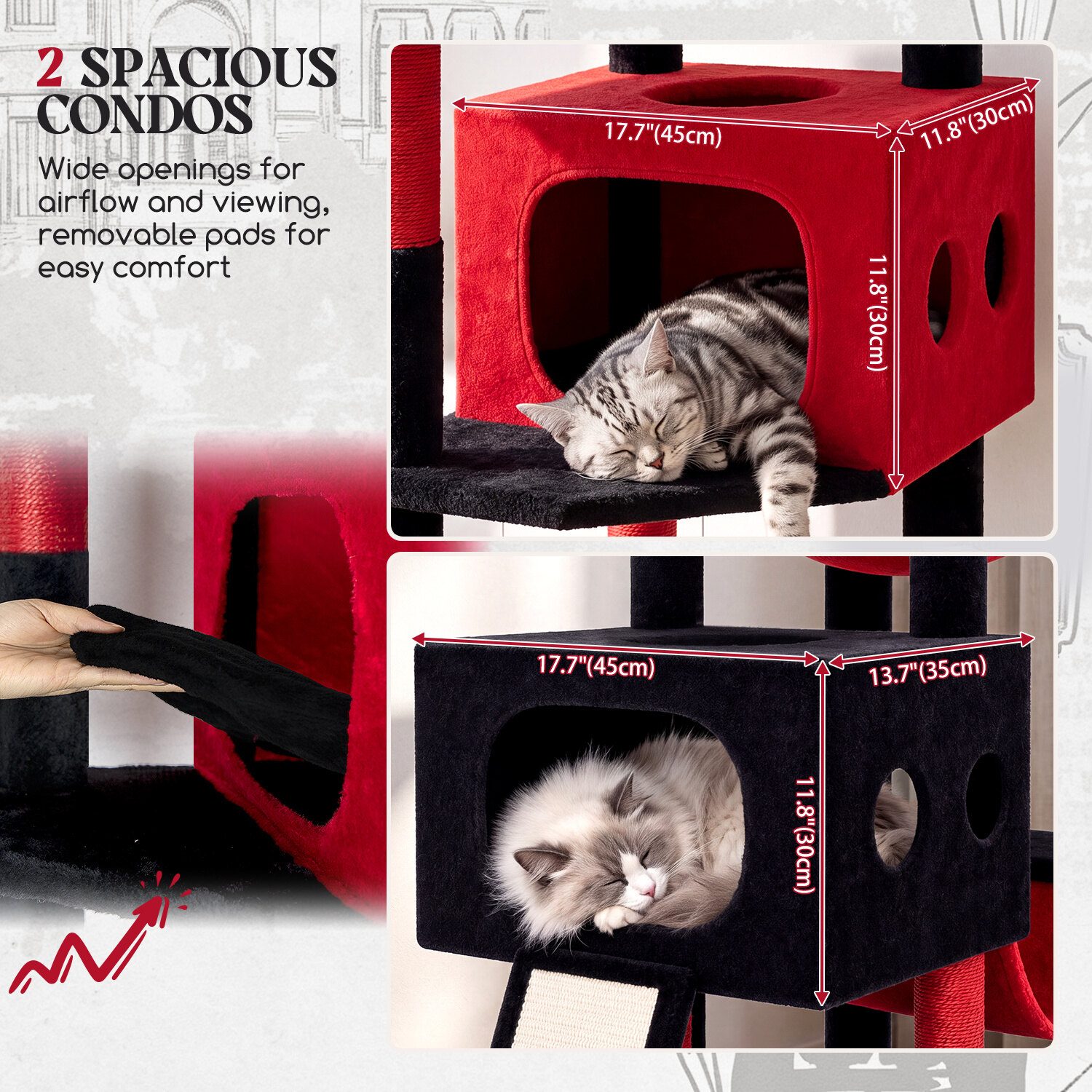 globlazer-s83g-arbre-chat-211-cm-rouge-noir-robuste image 3