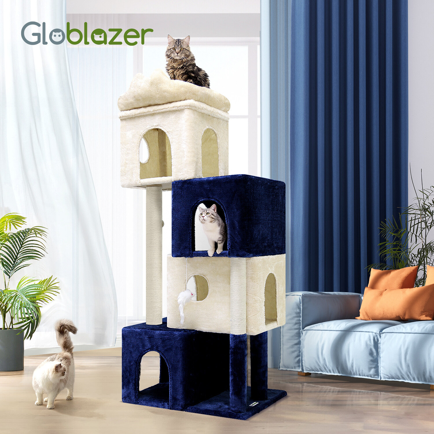 globlazer-f-series-fc61-arbre-chat-cabane-blanc-bleu-155cm image 3