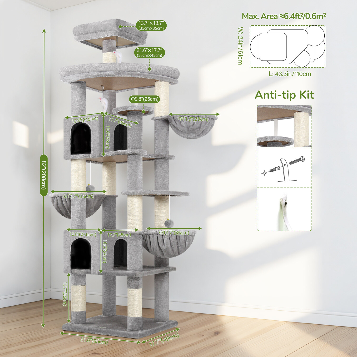 globlazer-s-series-s82-arbre-chat-gris-clair-82-pouces-robuste image 7