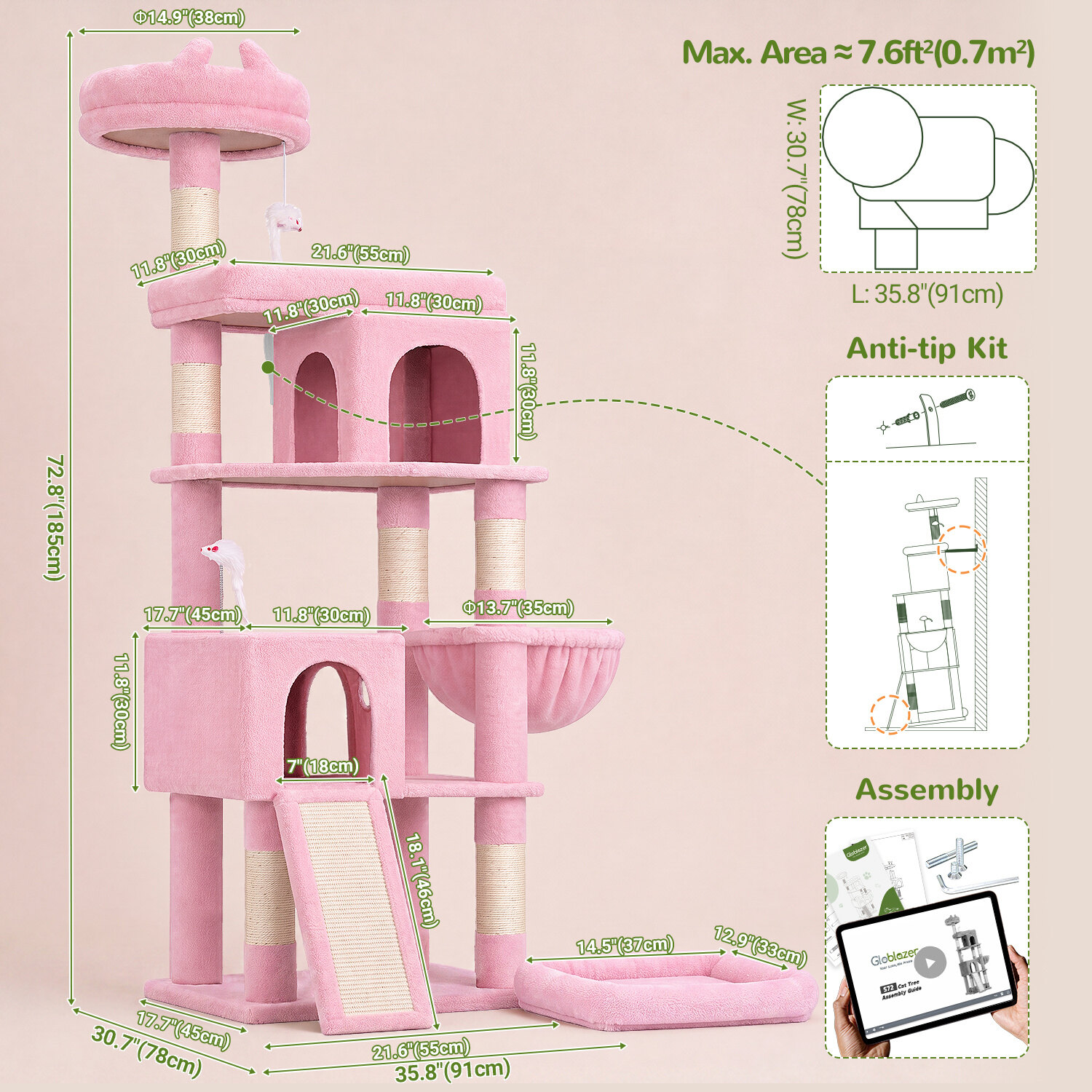 globlazer-s-series-s72-arbre-chat-72-pouces-rose-robuste image 4