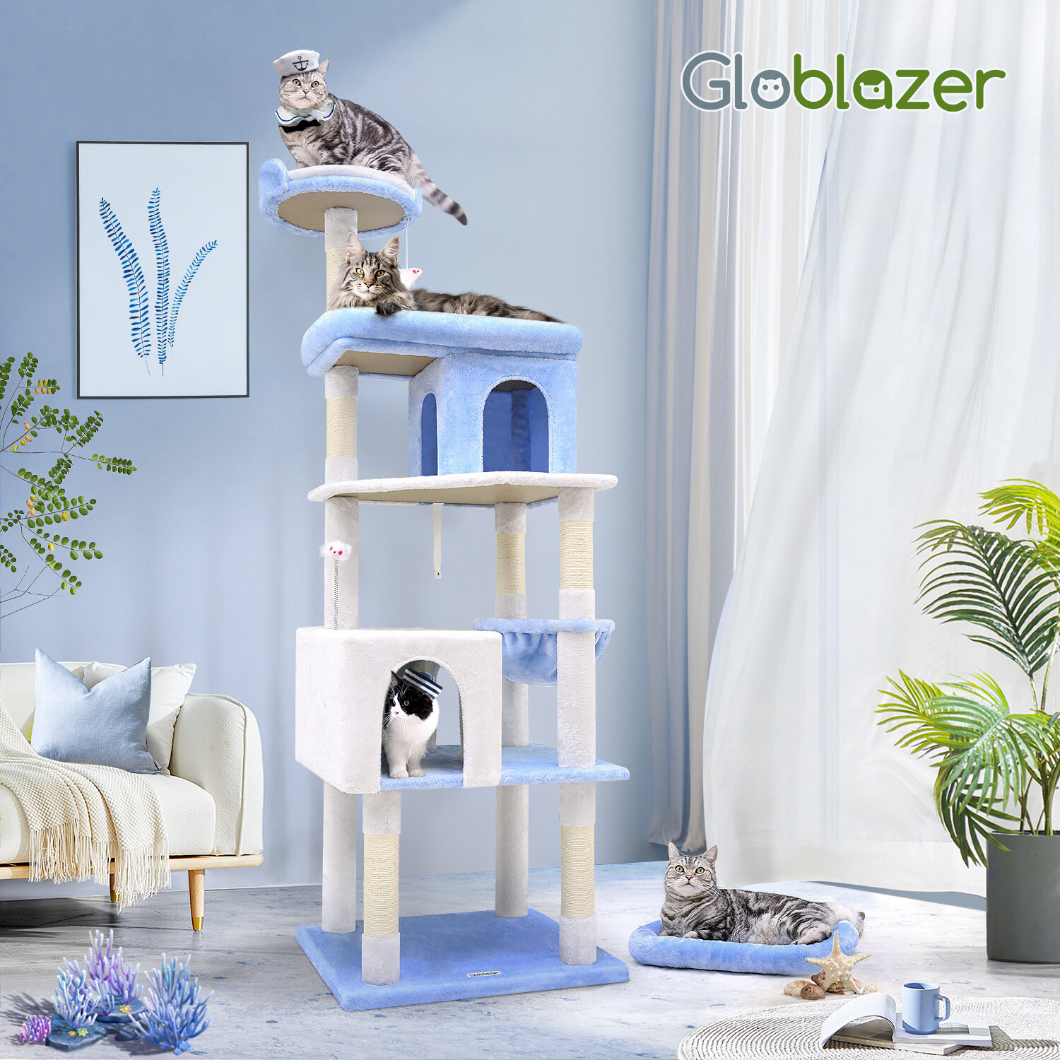 globlazer-s72-arbre-chat-bleu-oc-an-72-pouces-grand image 3
