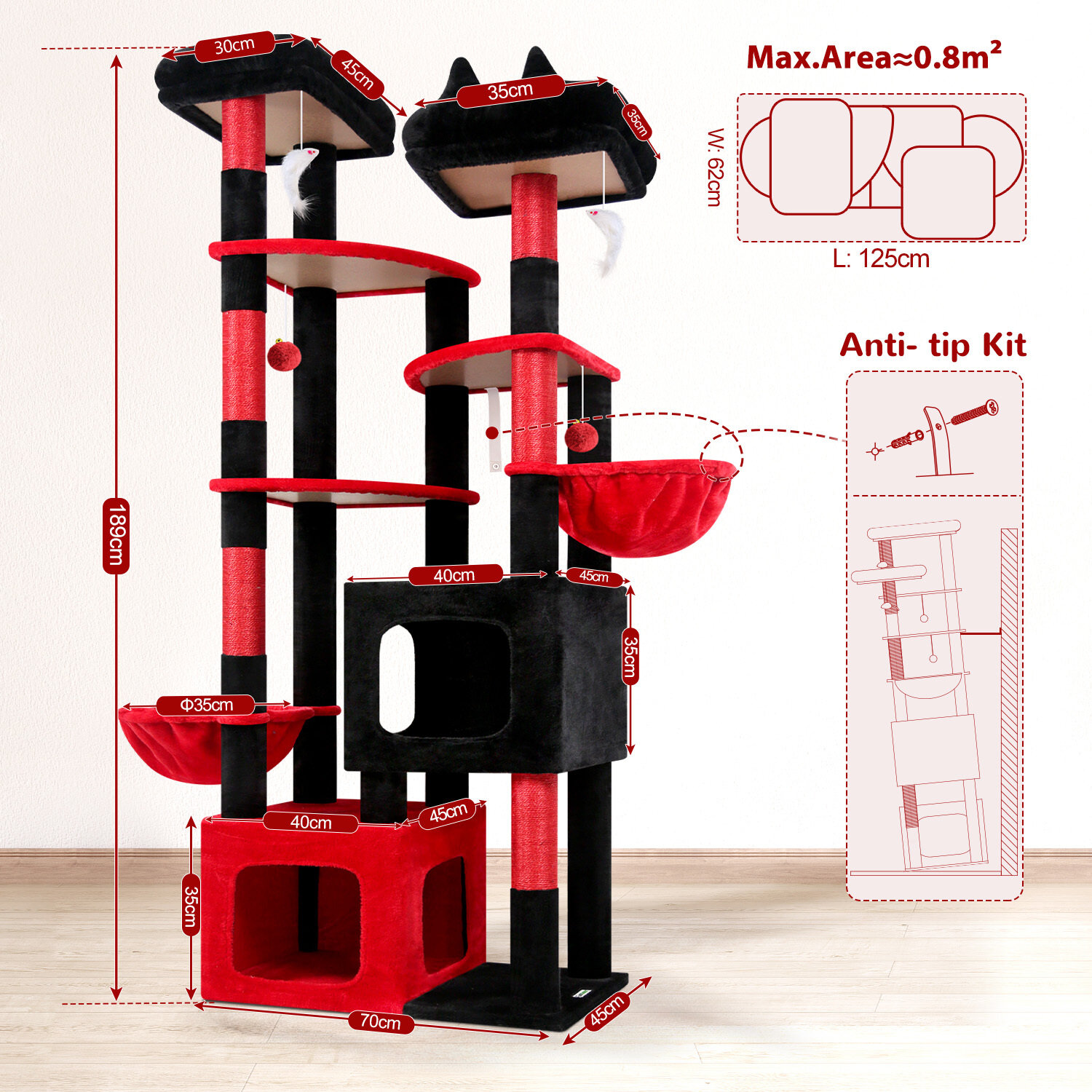 globlazer-s-series-s74e-arbre-chat-rouge-noir-188-cm-robuste image 8