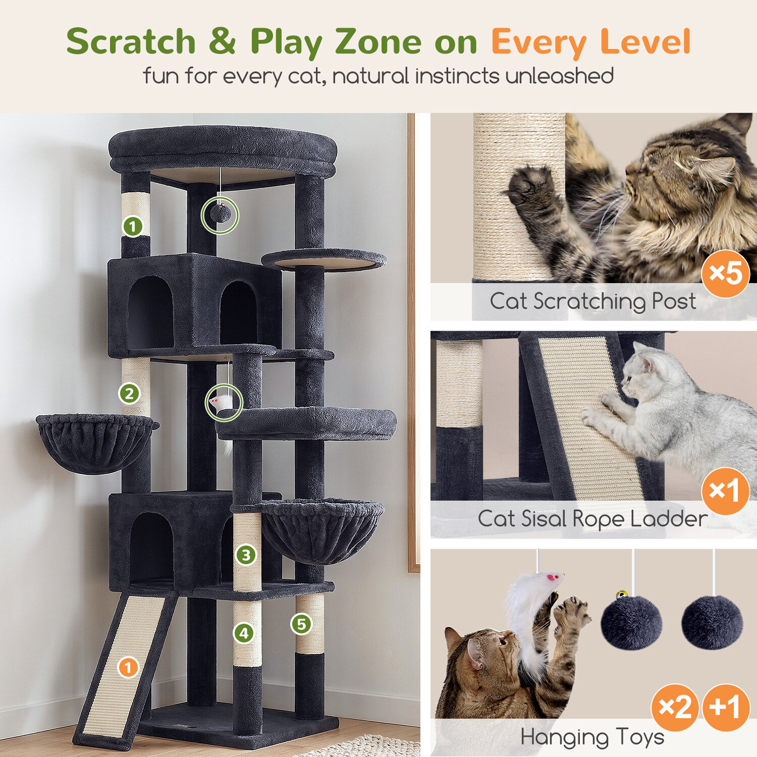 globlazer-c74-arbre-chat-gris-fonc-74-pouces-avec-niche image 7