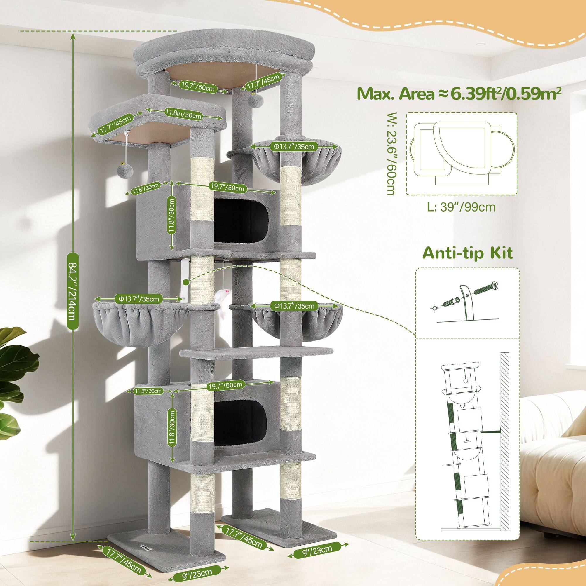 globlazer-f84-arbre-chat-84-pouces-gris-clair-xxl image 3