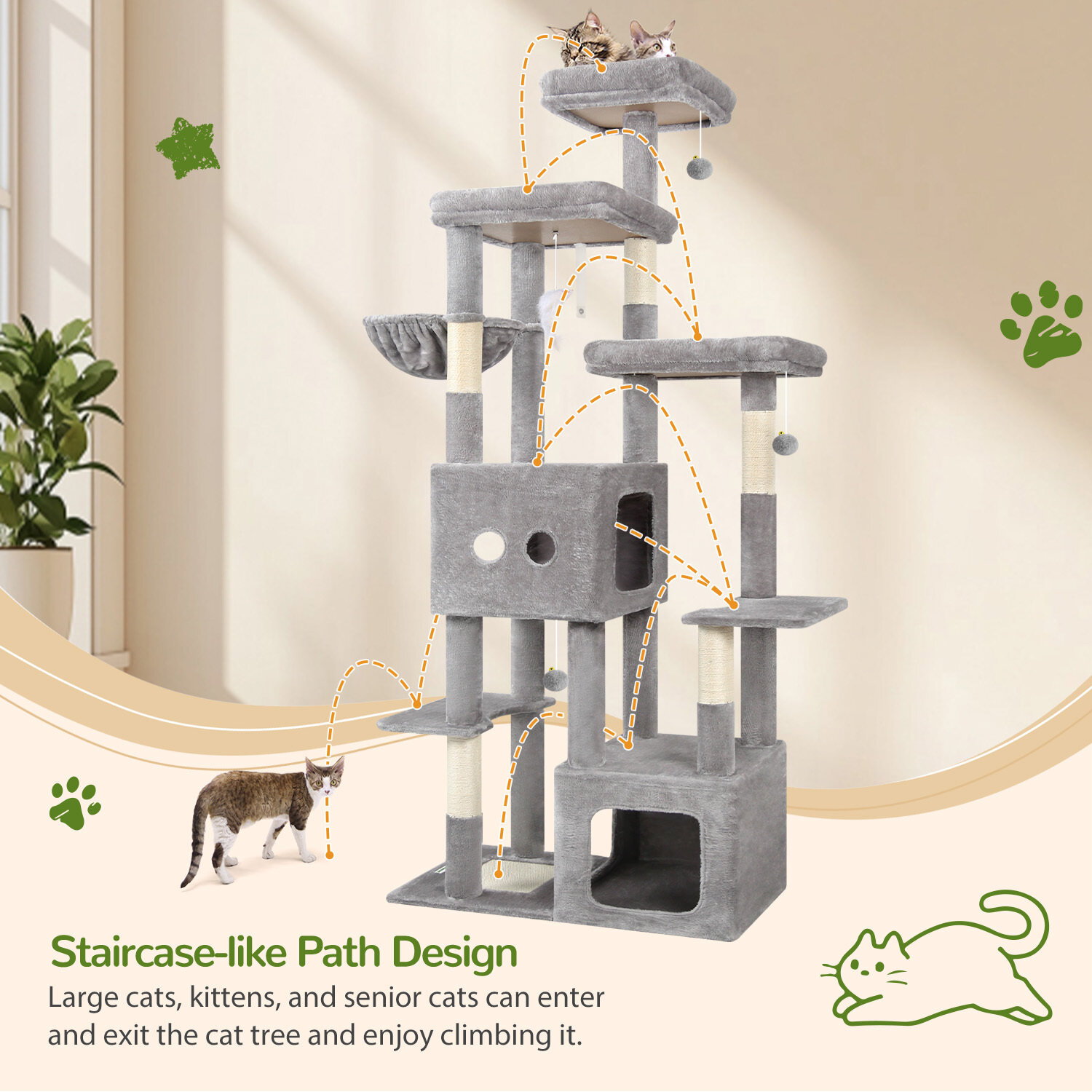 globlazer-f80e-arbre-chat-gris-clair-80-pouces-grands-chats image 6