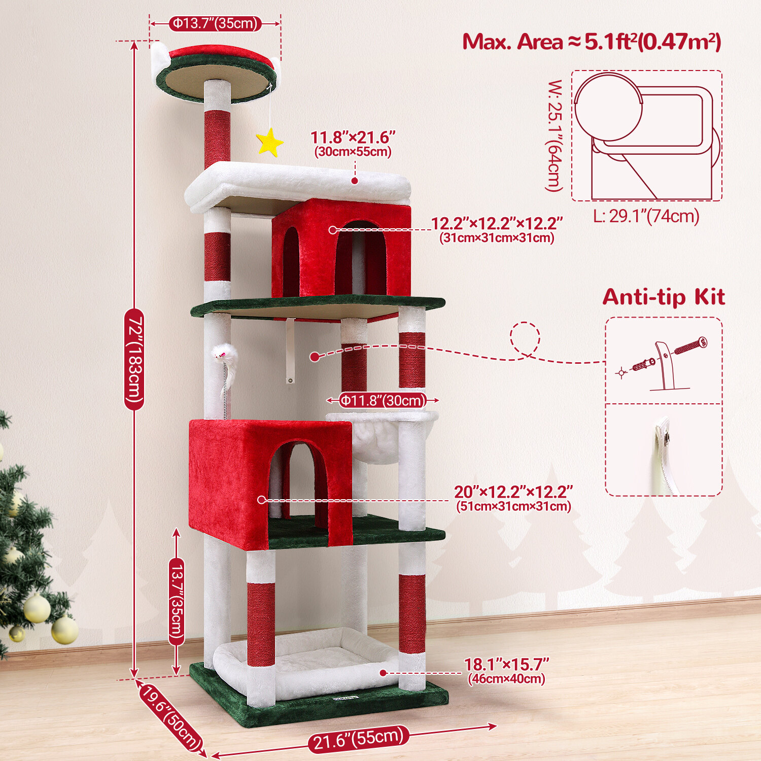 globlazer-s72-arbre-chat-183-cm-rouge-blanc-vert-no-l image 8