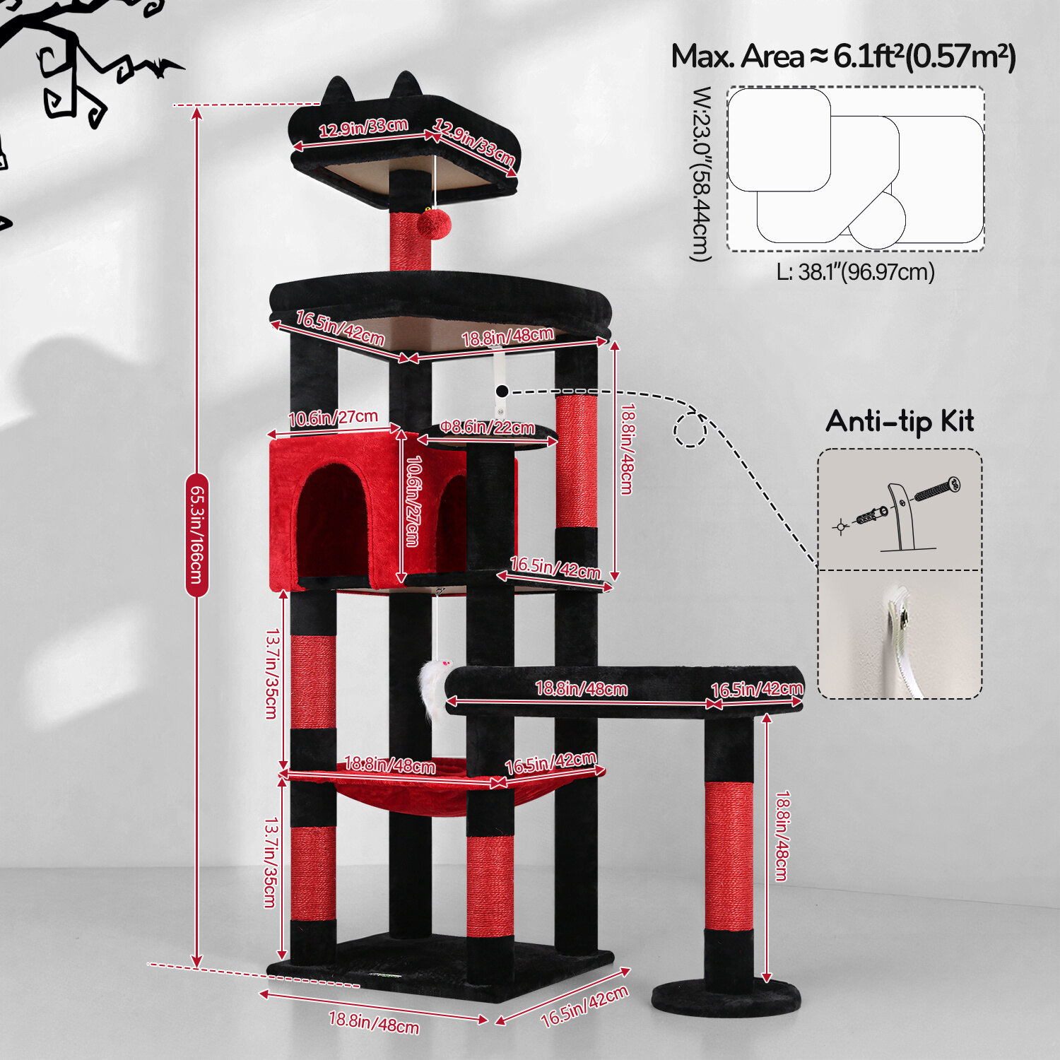 globlazer-s65-arbre-chat-65-pouces-rouge-noir image 8