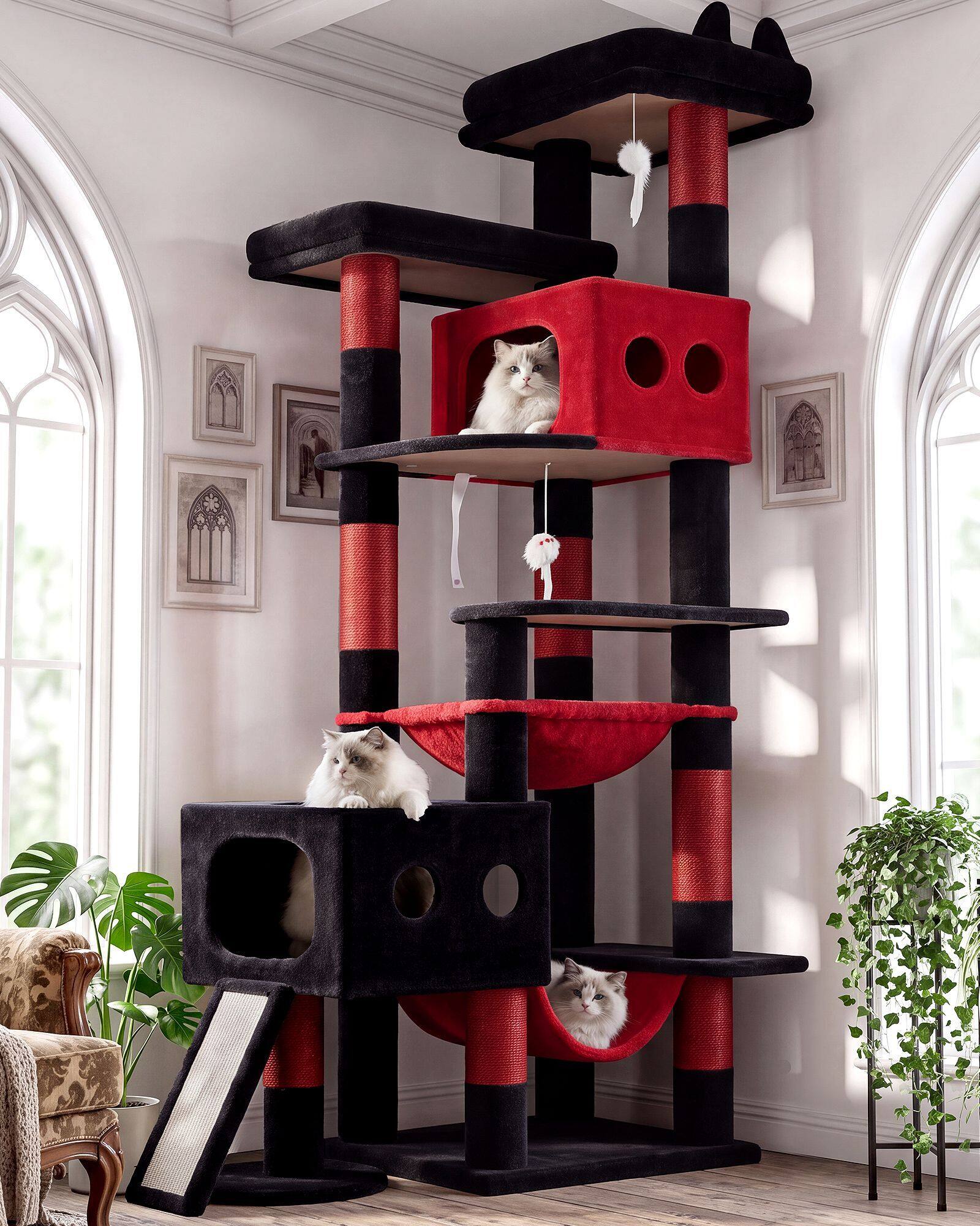 globlazer-s83g-arbre-chat-211-cm-rouge-noir-robuste image 1