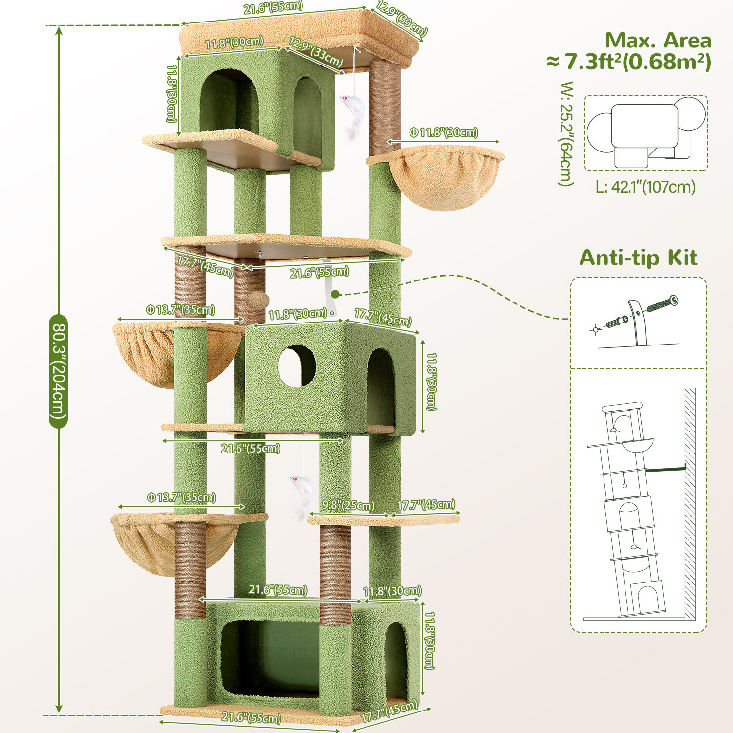 globlazer-f-series-f80f-arbre-chat-vert-cactus-80-pouces-grand image 7