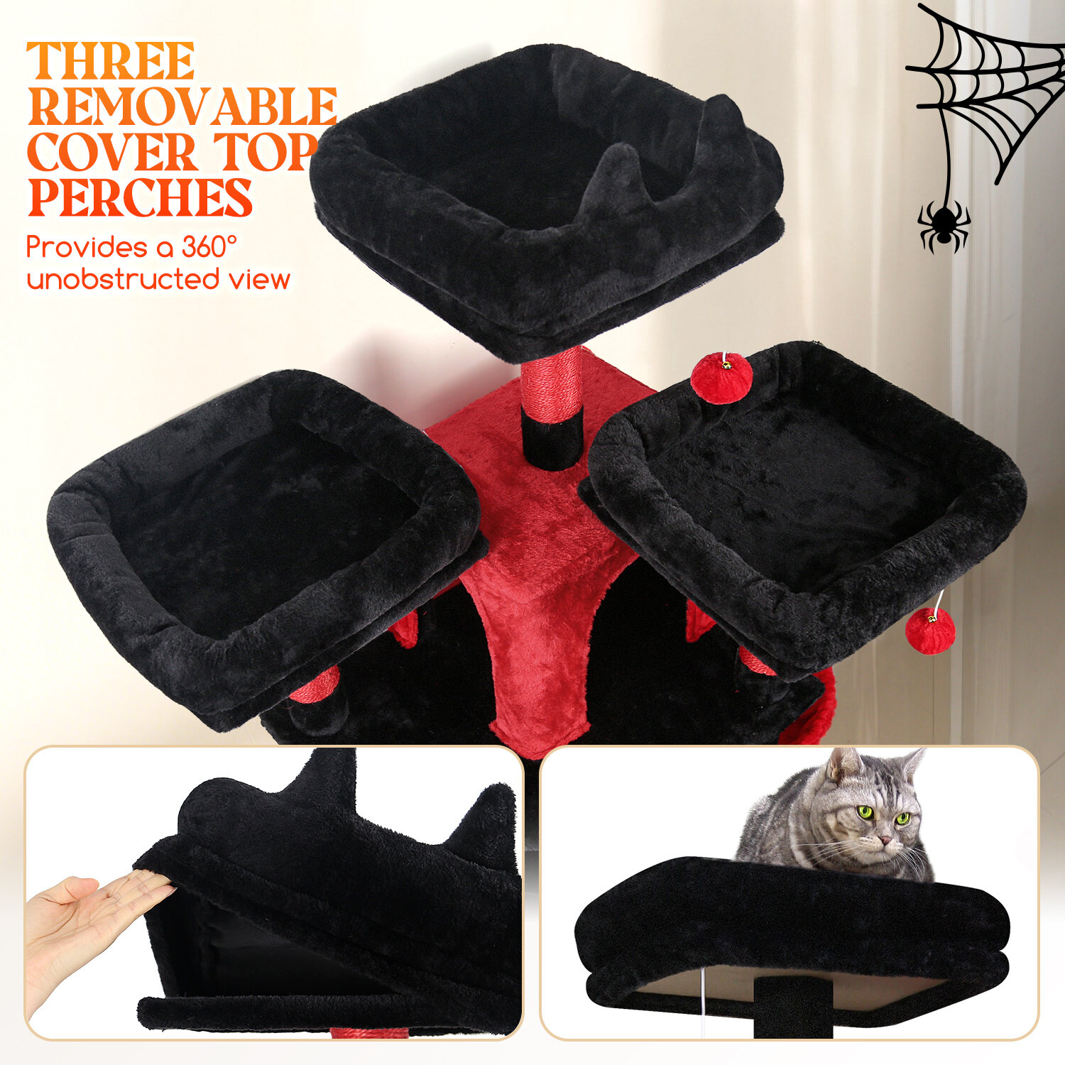 globlazer-f82-arbre-chat-208-cm-rouge-noir-avec-hamac image 3