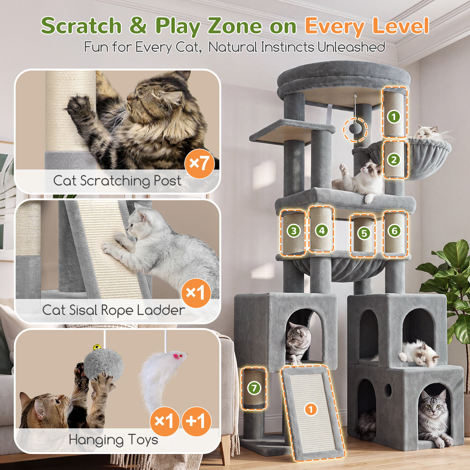 globlazer-s-series-s72g-arbre-chat-gris-clair-72-pouces-grand image 7